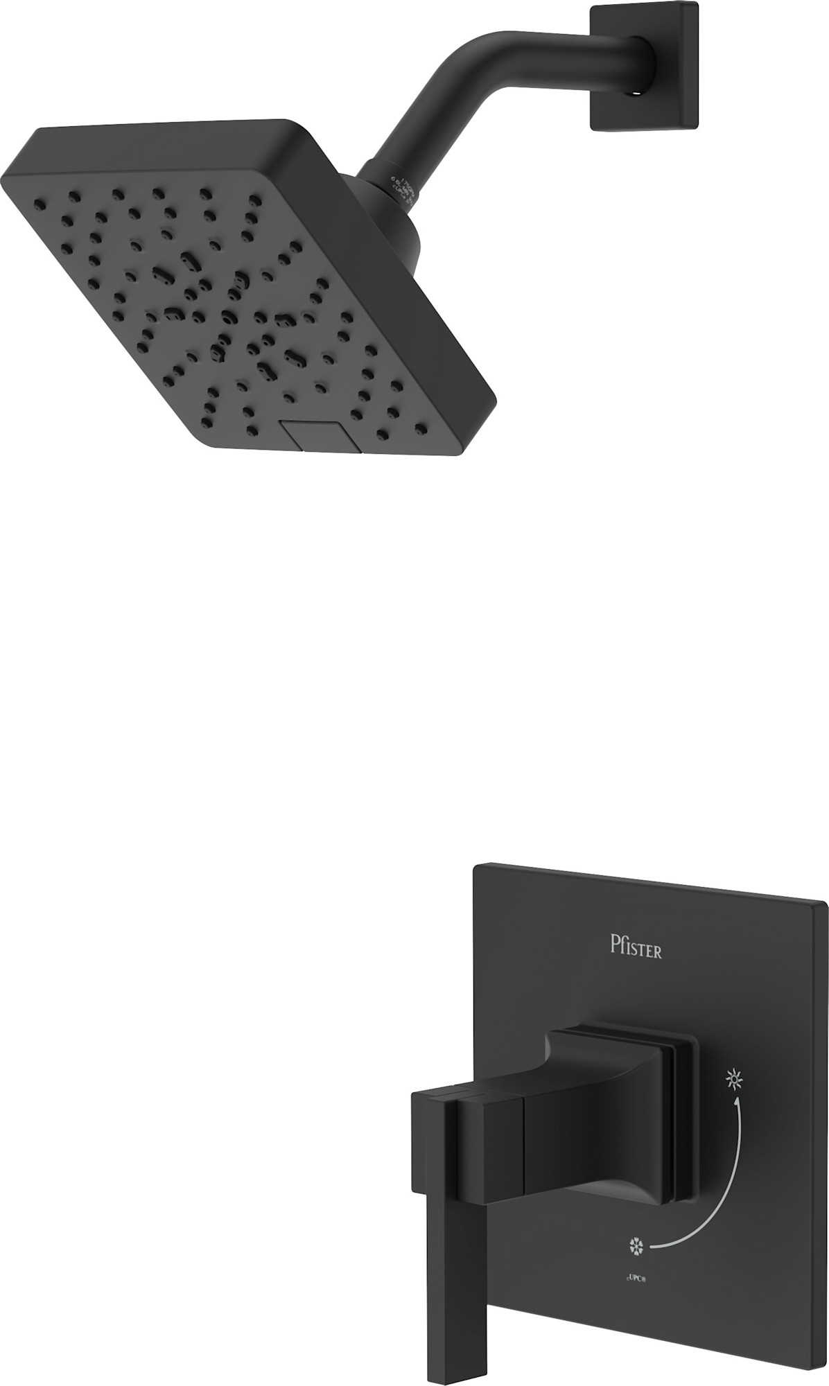 Pfister VRVSHW2 Verve Pressure Balance Shower with Square Multi-Function Showerhead 9" Shower Arm & Flange Matte Black Showers Shower Only Pressure