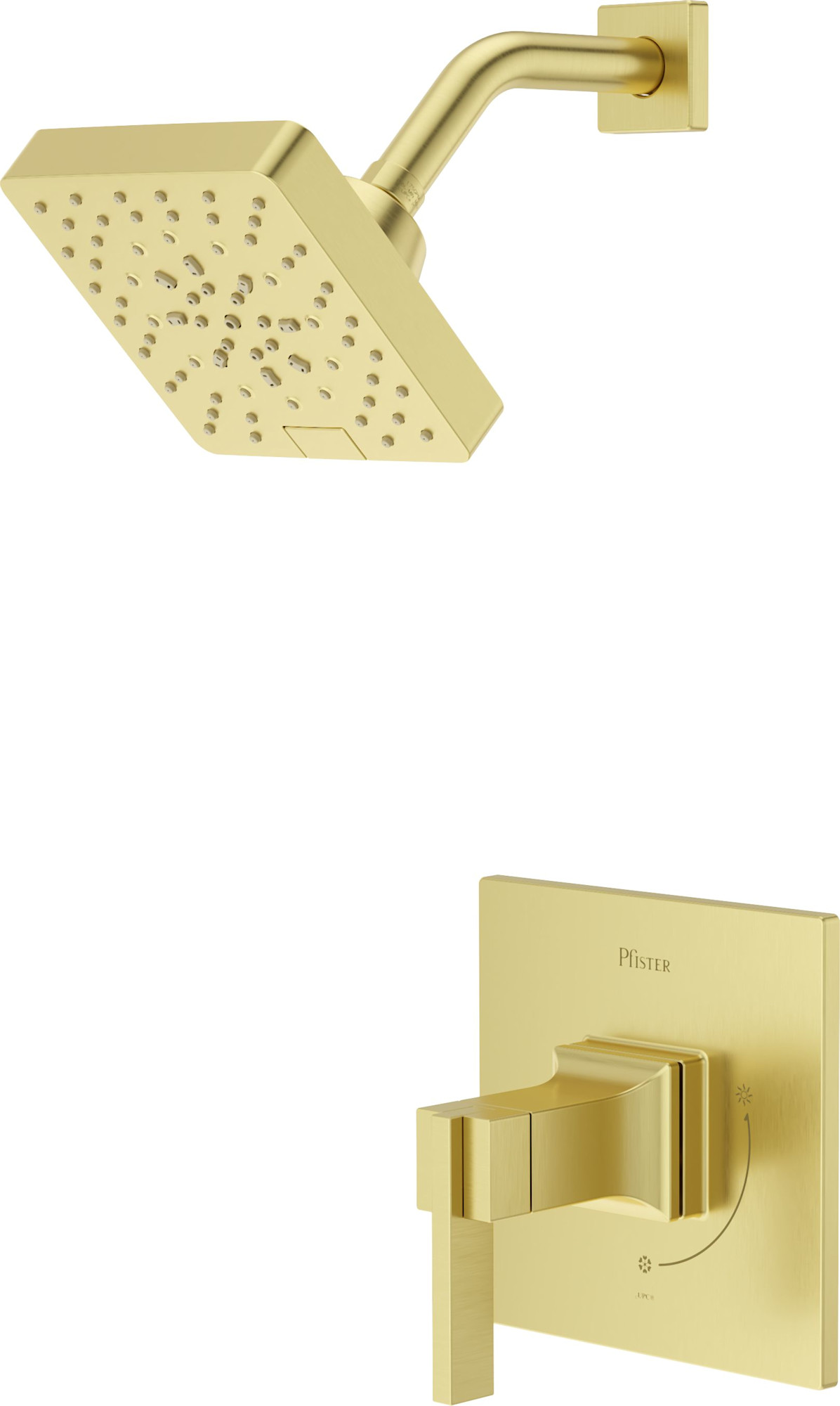 Pfister VRVSHW2 Verve Pressure Balance Shower with Square Multi-Function Showerhead 9" Shower Arm & Flange Brushed Gold Showers Shower Only Pressure