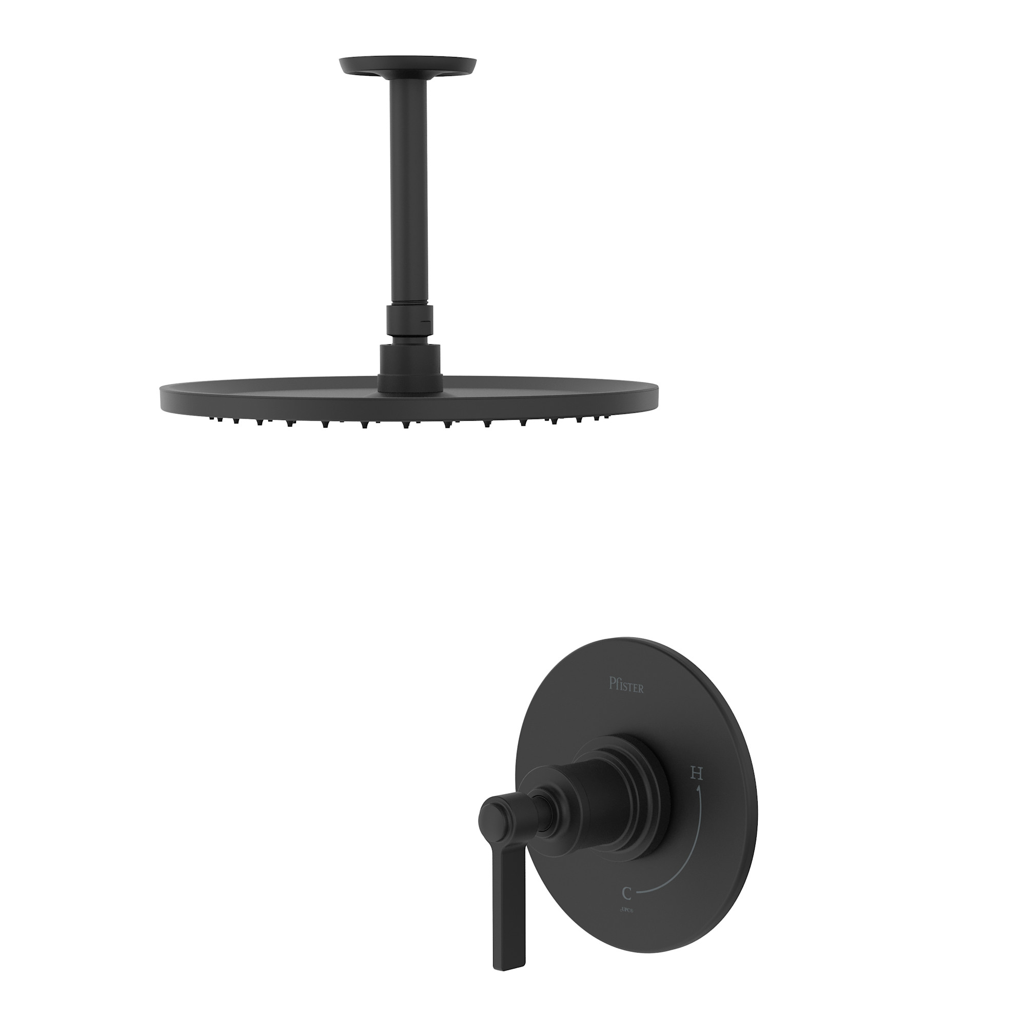 Pfister WNSHW13 Winter Park Pressure Balance Shower Trim with 12" Rainhead 6" Ceiling Shower Arm & Flange SD Matte Black Showers Shower Only Pressure