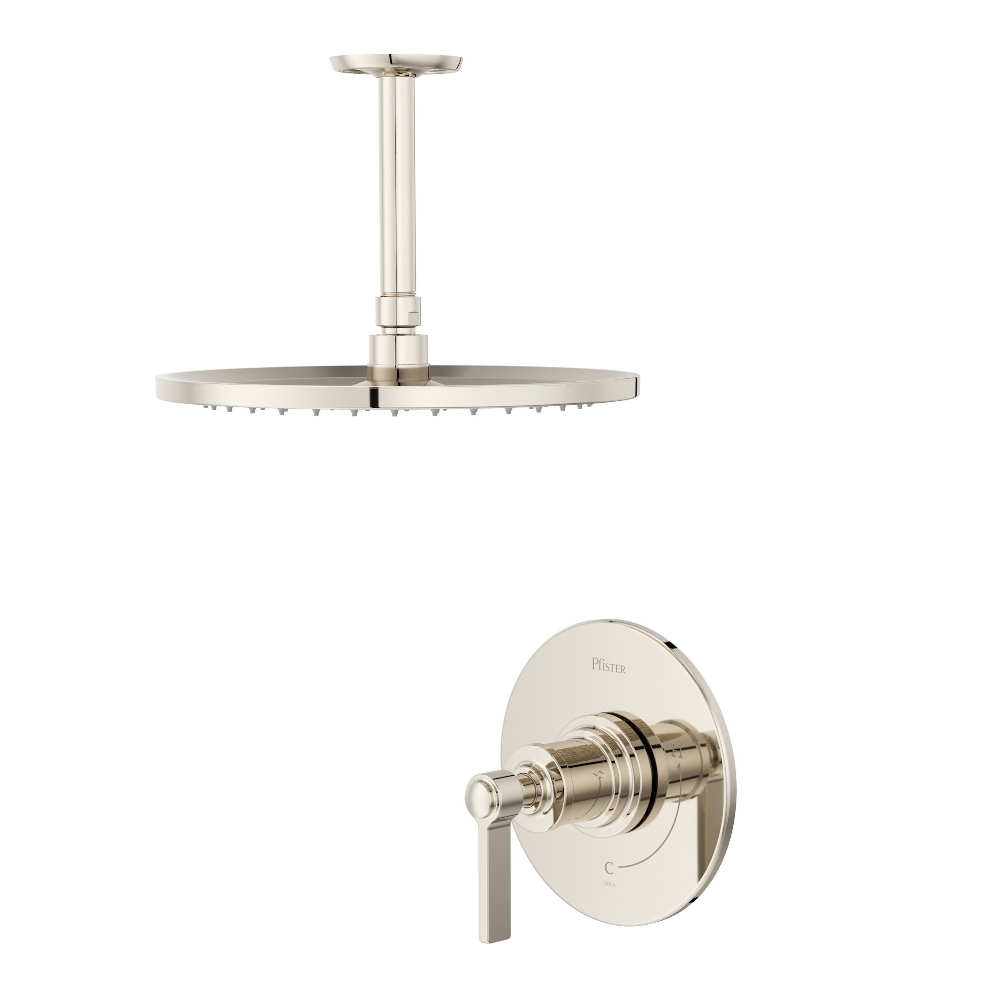 Pfister WNSHW13 Winter Park Pressure Balance Shower Trim with 12" Rainhead 6" Ceiling Shower Arm & Flange Polished Nickel Showers Shower Only