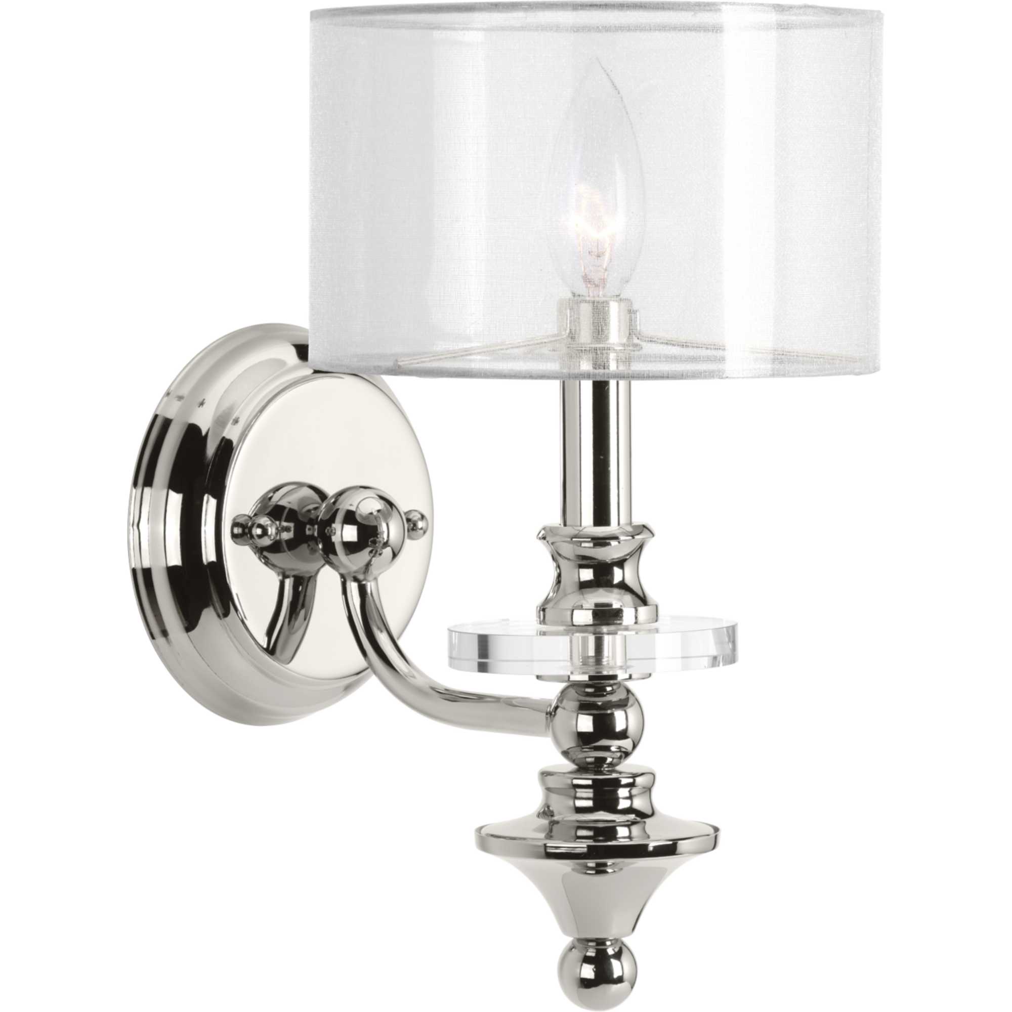 Photos - Chandelier / Lamp Progress Lighting P710013 Marché Single Light 12-1/4" High Wall Sconce with Sheer Organza Shade Polished Nickel Indoor Light 