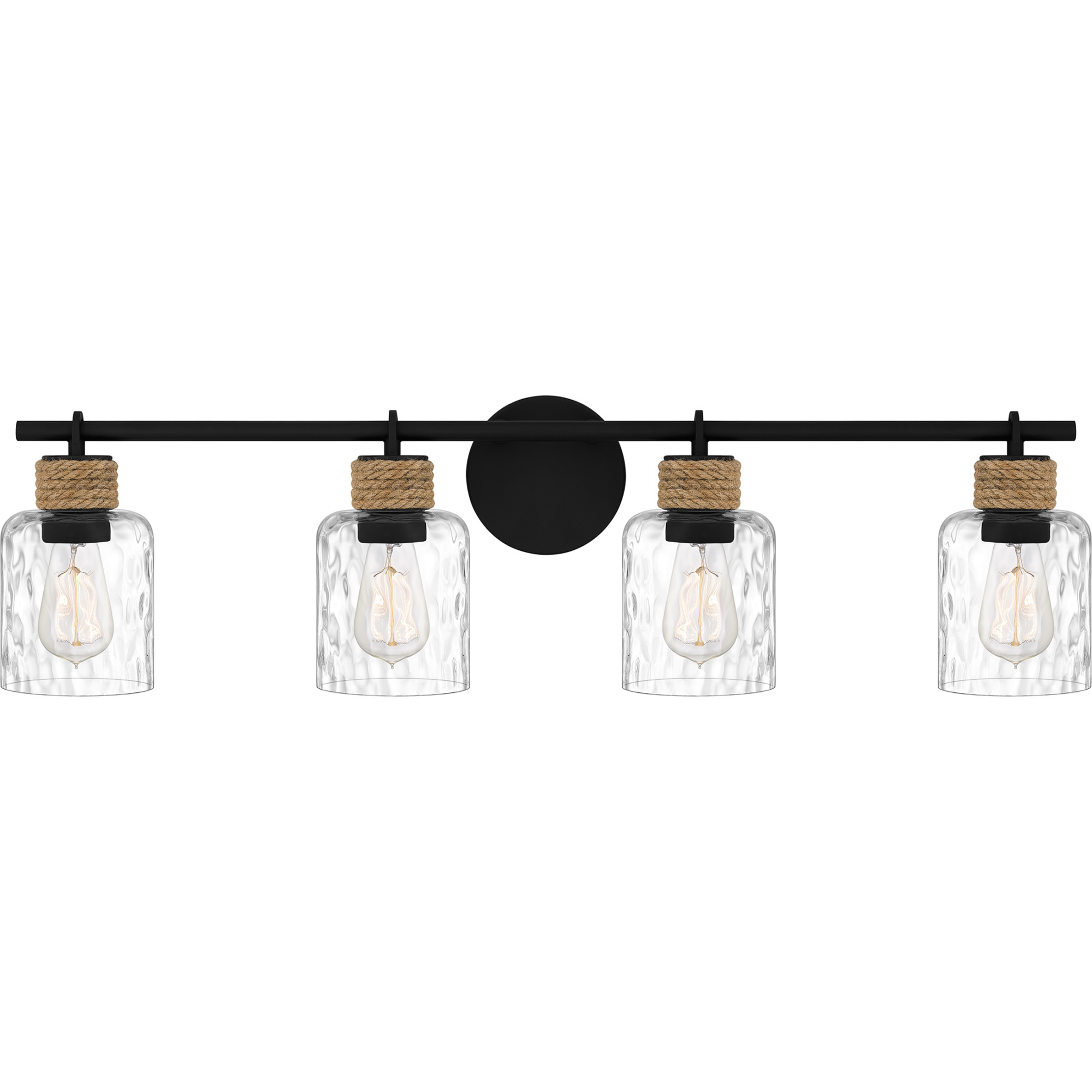 Photos - Chandelier / Lamp Quoizel BTC8634 Baltic 4 Light 34" Wide Vanity Light with Water Glass Shades with Water Glass Shades Matte Black Indoor Ligh 