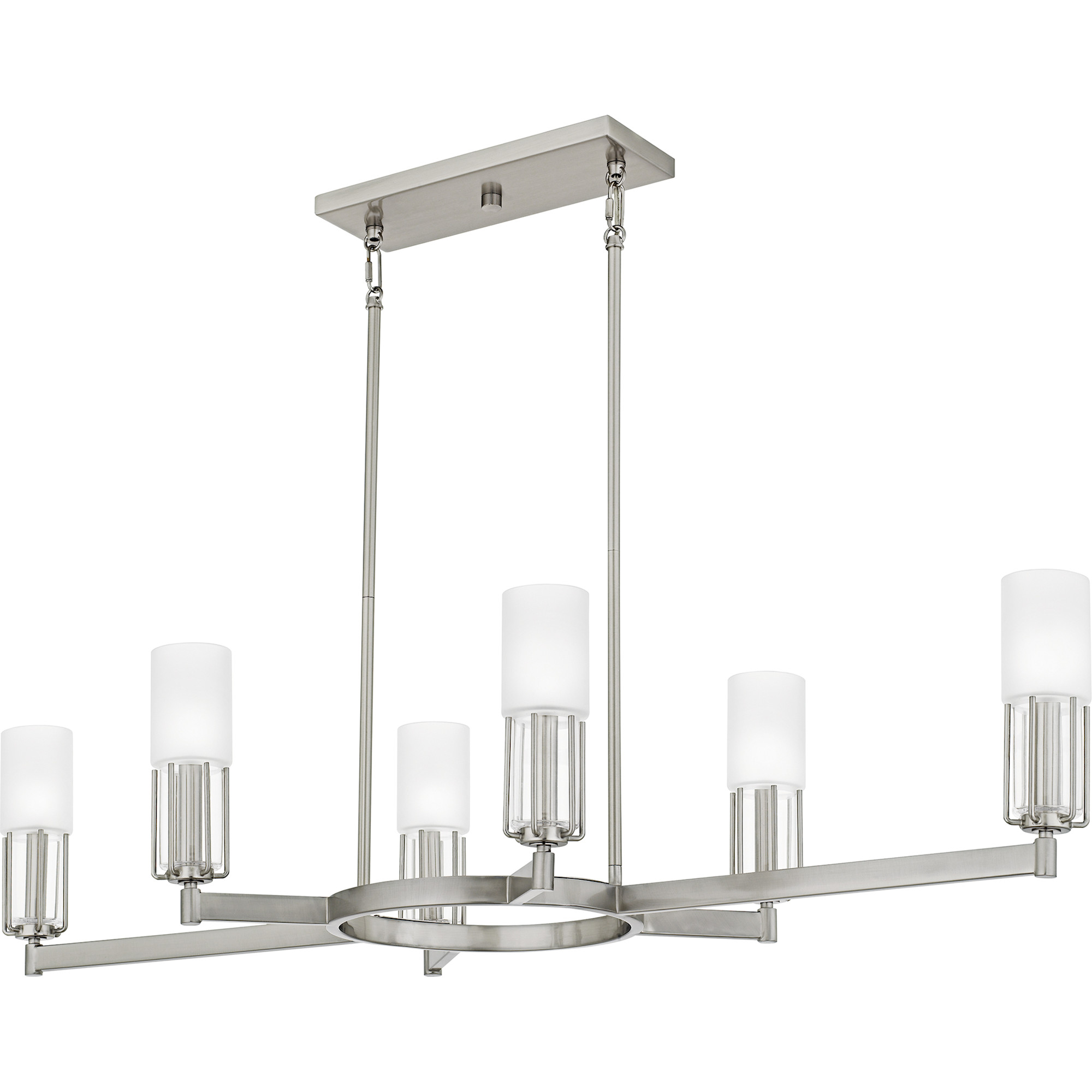 Photos - Chandelier / Lamp Quoizel CRZ648 Cruz 6 Light 48" Wide Linear Chandelier with Frosted Glass Shades Brushed Nickel Indoor Lighting Chandeliers 