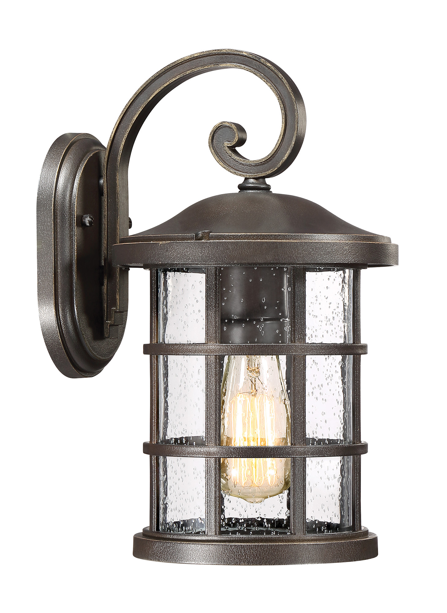 Photos - Floodlight / Street Light Quoizel CSE8408 Crusade Single Light 14" Tall Outdoor Lantern Style Wall Sconce with Seedy Glass Shade Palladian Bronze Outd 