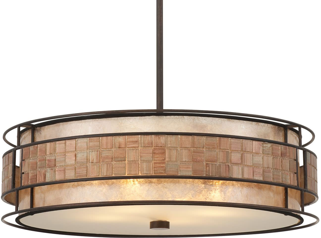 Photos - Chandelier / Lamp Quoizel MC8420 Laguna 4 Light Drum Pendant with Oyster Mica And Mosaic Tile Shade Renaissance Copper Indoor Lighting Pendant 