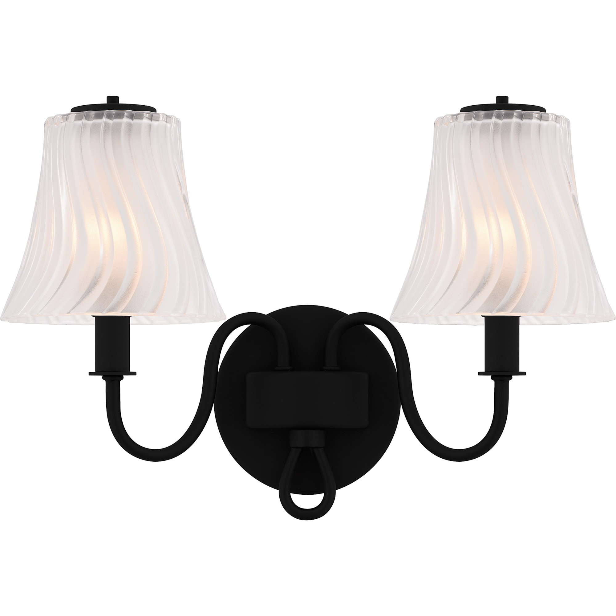 Photos - Chandelier / Lamp Quoizel MCK8615 McKinney 2 Light 16" Wide Vanity Light with Swirl Glass Shades Matte Black Indoor Lighting Bathroom Fixtures