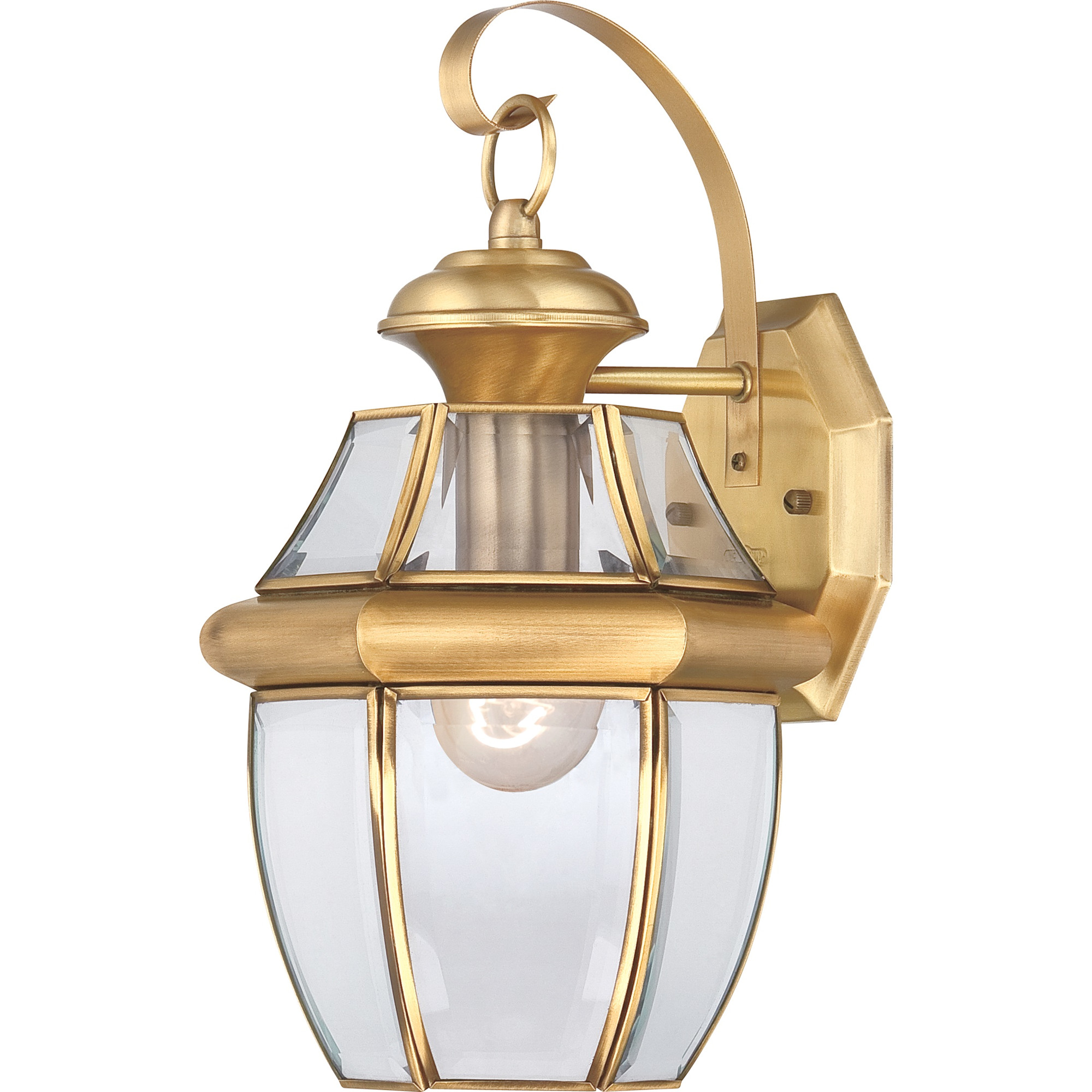 Photos - Floodlight / Street Light Quoizel NY8316 Newbury 1 Light 14" Tall Outdoor Wall Sconce with Clear Glass Polished Brass Outdoor Lighting Wall Sconces Ou 