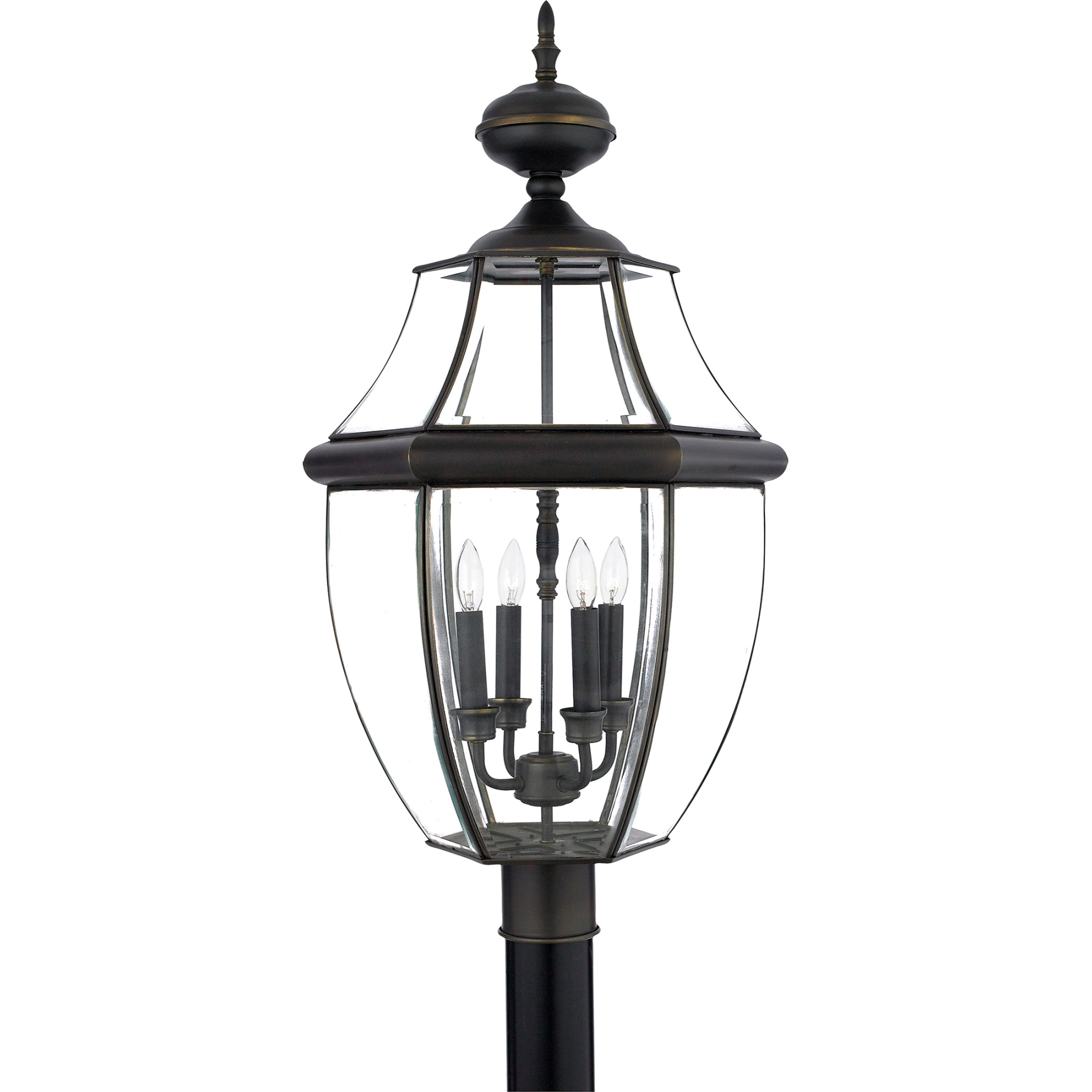 Photos - Floodlight / Street Light Quoizel NY9045 Newbury 4 Light 30" Tall Post Lantern with Clear Glass Medici Bronze Outdoor Lighting Post Lights Post Mount 