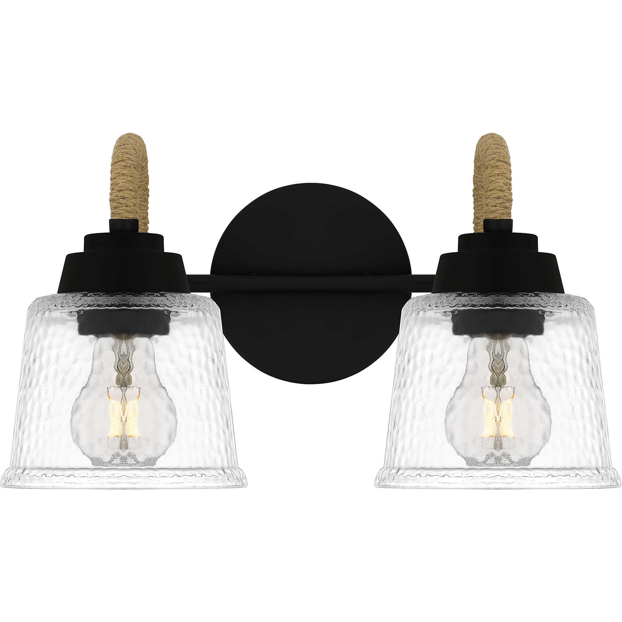 Photos - Chandelier / Lamp Quoizel SEB8614 Seabreeze 2 Light 15" Wide Bathroom Vanity Light with Hammered Glass Shades Matte Black Indoor Lighting Bath 