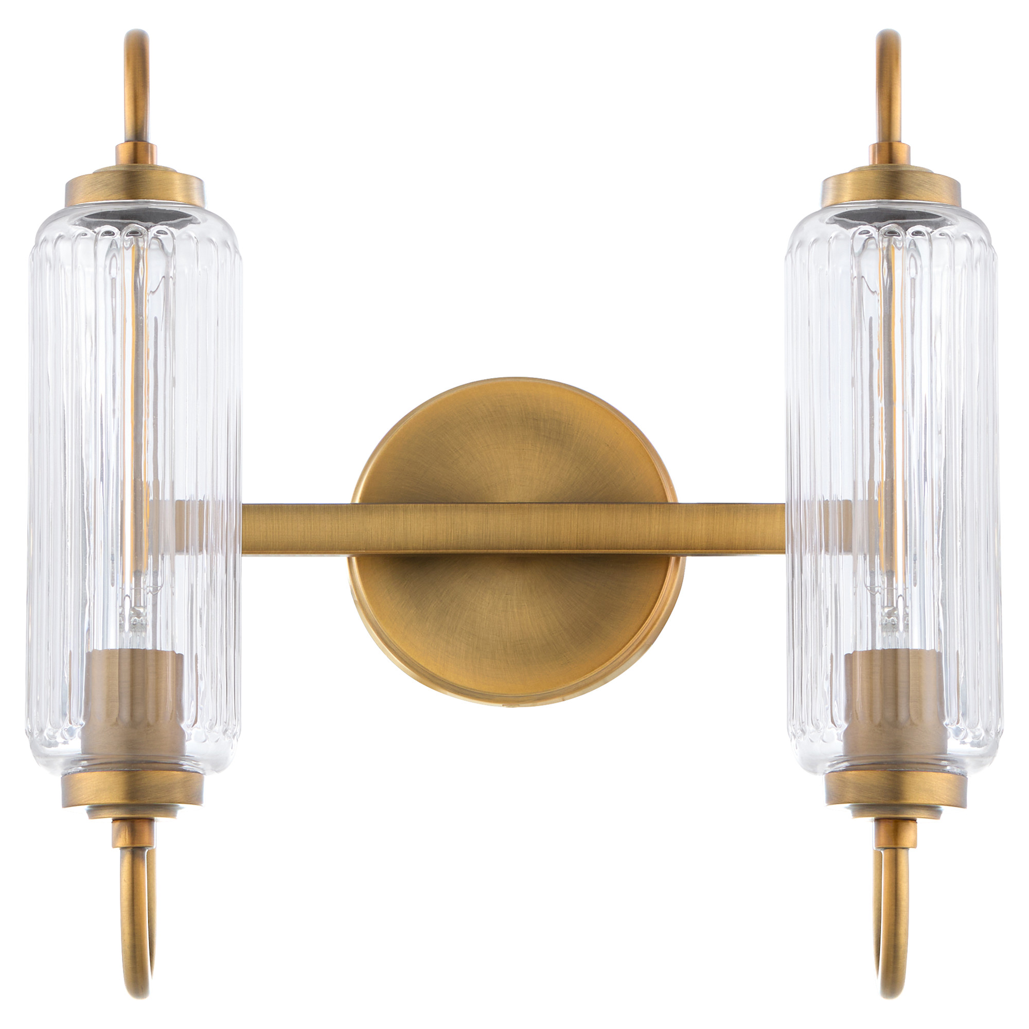 Photos - Chandelier / Lamp Wide Quorum International 5015-2 Whitmire 2 Light 14"  Vanity Light with Clear Ribbed Glass Shades Brushed Brass Indoor Light 