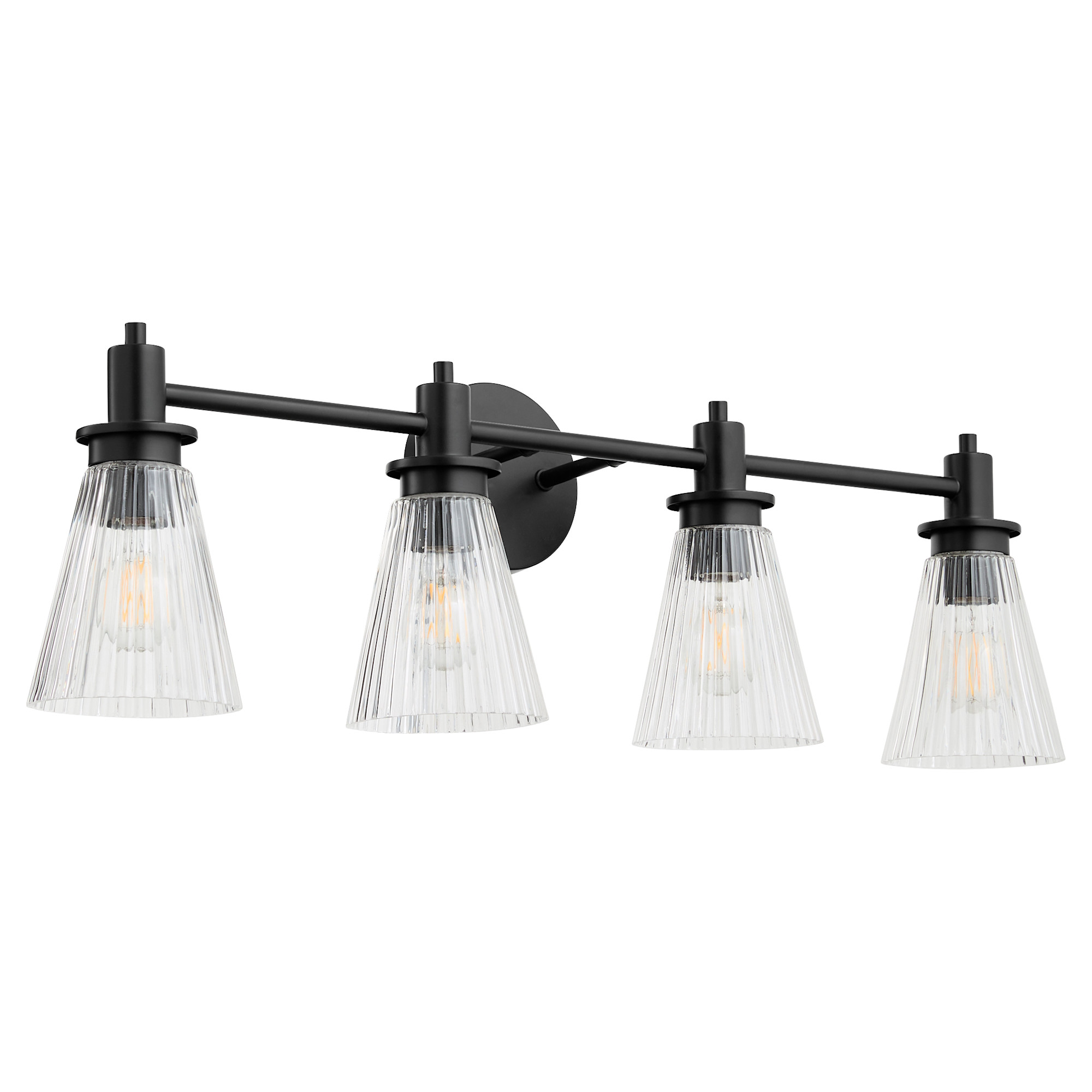 Photos - Chandelier / Lamp Wide Quorum International 5803-4 Lawton 4 Light 31"  Vanity Light with Clear Ribbed Glass Shades Matte Black Indoor Lighting 