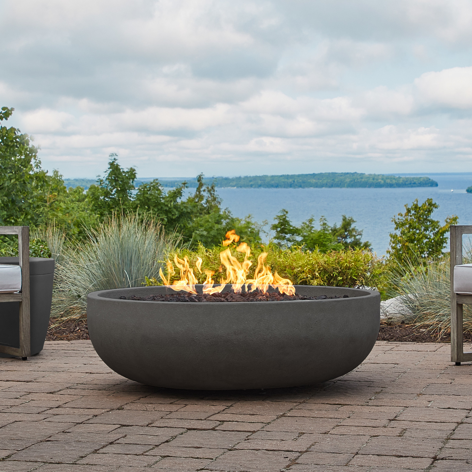 Real Flame 302LP Willows 48 in. Wide 120000 BTU Liquid Propane Fire Pit Carbon Outdoor Heating Fire Pits Bowl Fire Pits