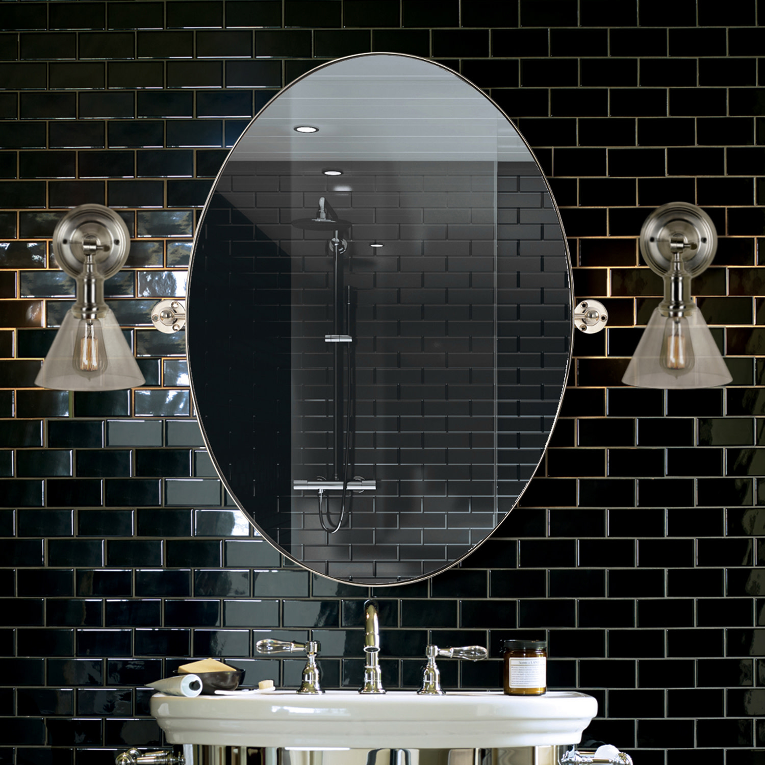 Ren Wil MT2353 26" W x 30" H Oval Framed Bathroom Mirror Polished Nickel Home Decor Mirrors Bathroom Mirror