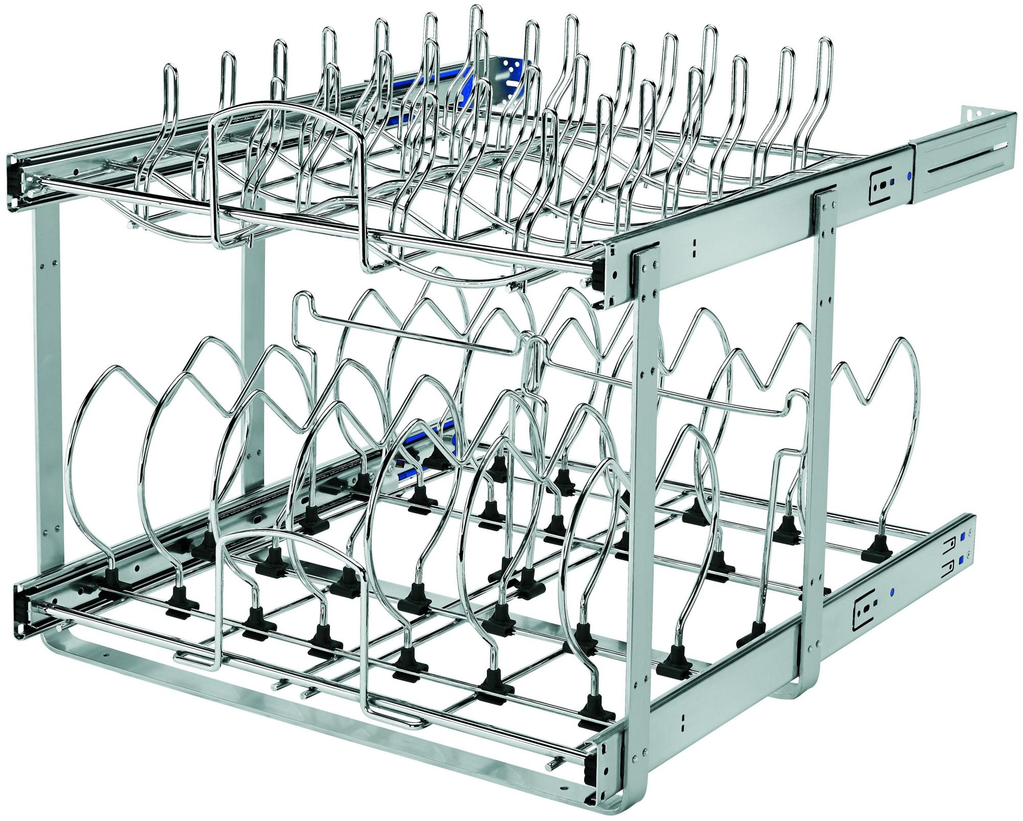 Rev-A-Shelf 5CW2-2122SC Classic 20-3/4"W Two Tier Double Shelf Steel Frame Pull Out Cookware Pots and Pans Sliding Organizer with Soft Close Chrome