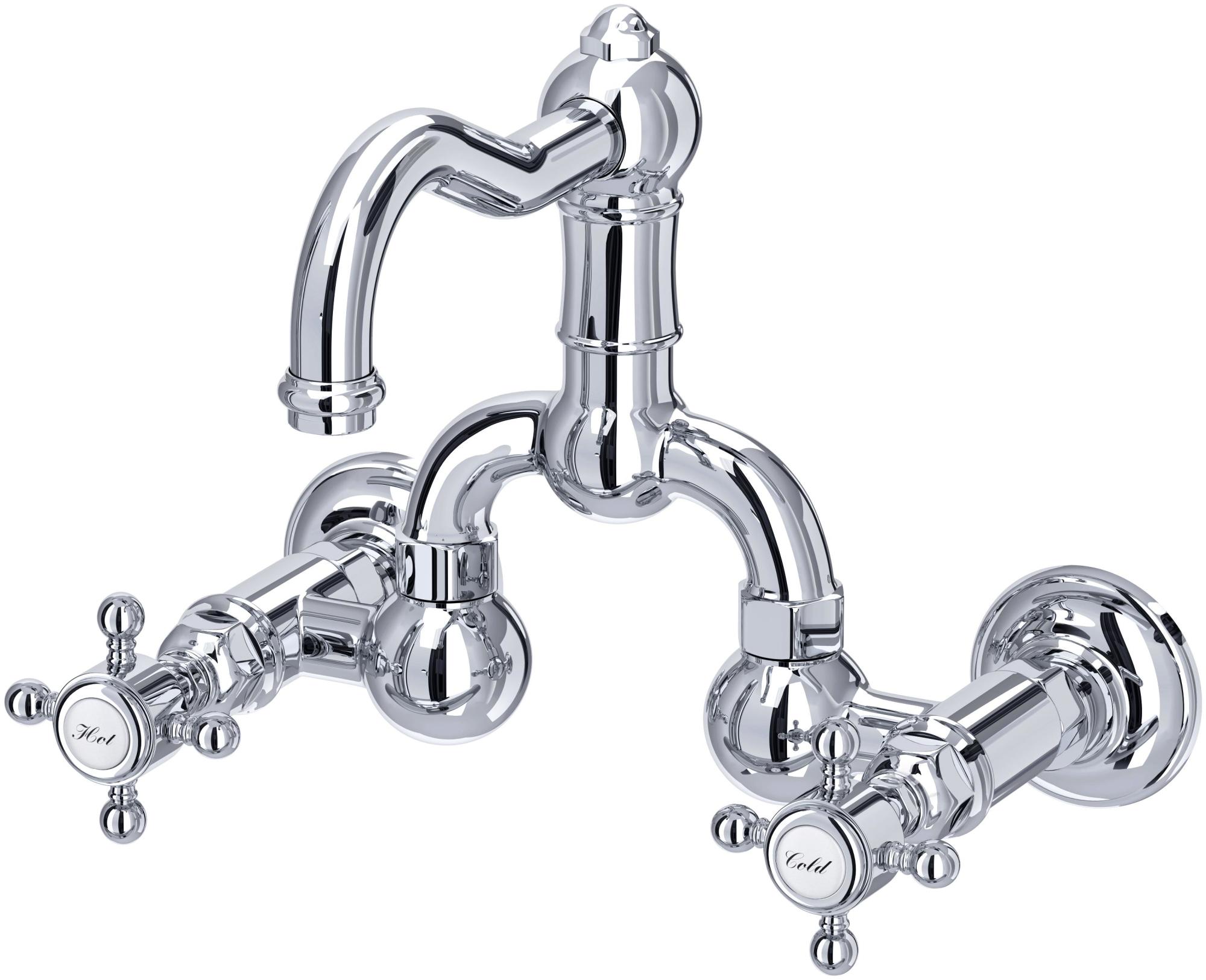 Photos - Tap ROHL A1418XM-2 Acqui 1.2 GPM Wall Mounted Widespread Bridge Bathroom Faucet with Pop-Up Drain Assembly Polished Chrome Fauce 