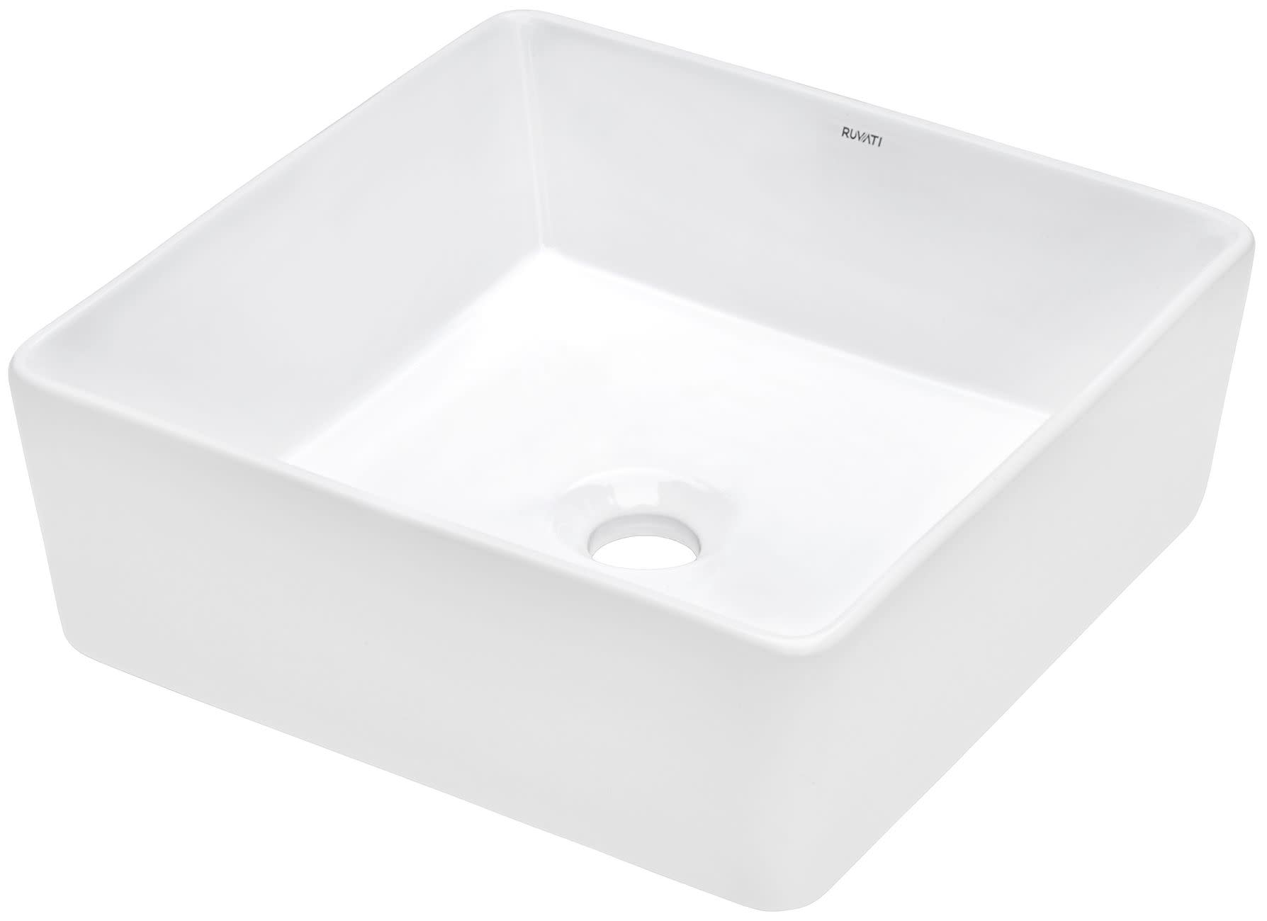 Photos - Bathroom Sink Vessel Ruvati RVB1616 Vista 15" Square Porcelain   White Sinks s Sinks Only 