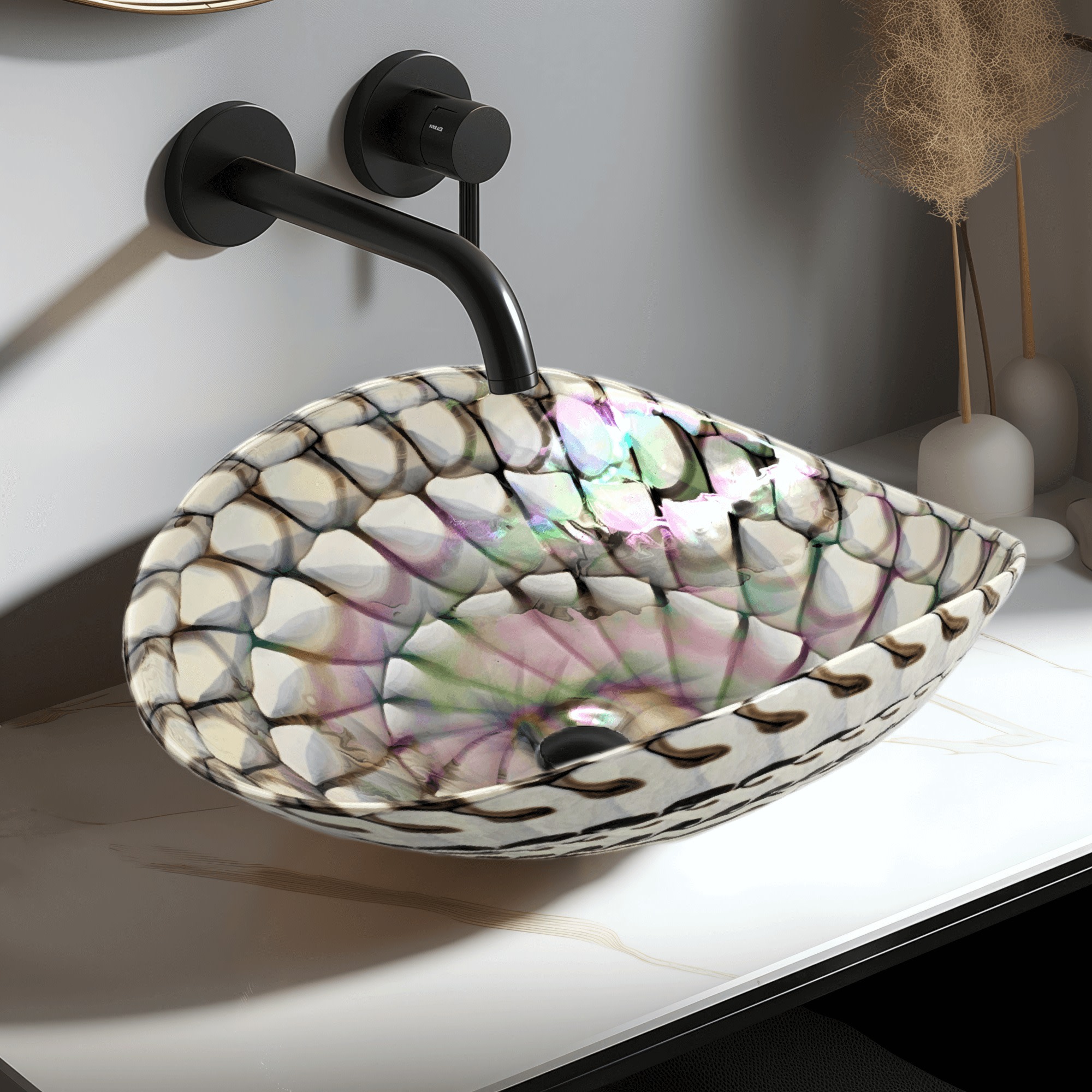 Photos - Bathroom Sink Vessel Ruvati RVB3022 Murano 18-1/2" Specialty Glass   with Seashell Pattern Nautilus Brown Sinks s 