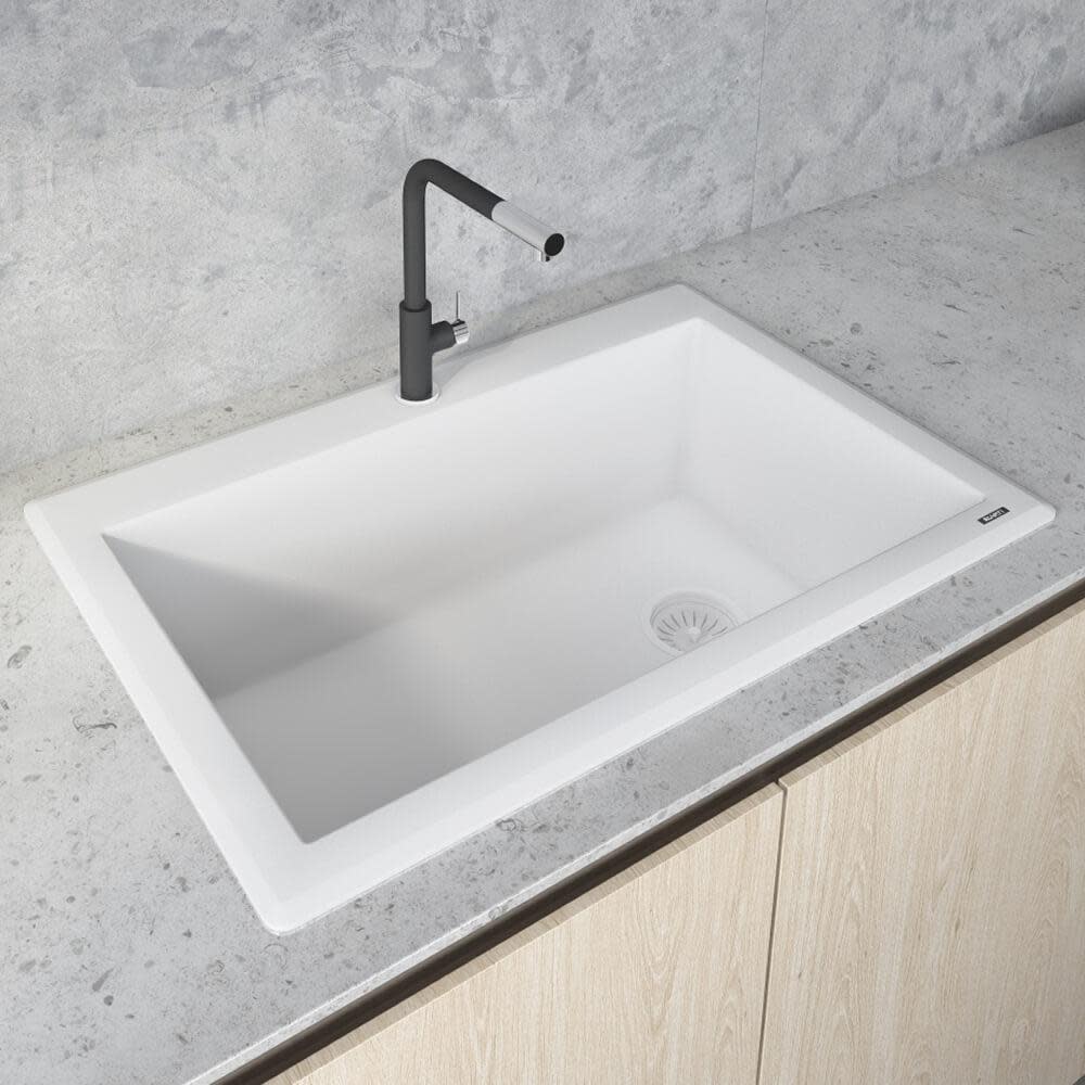 Photos - Kitchen Sink Granite Ruvati RVG1033 epiGranite 33" Drop In Single Basin Sound Proof  Composite  with Basket Strainer Arctic Wh 
