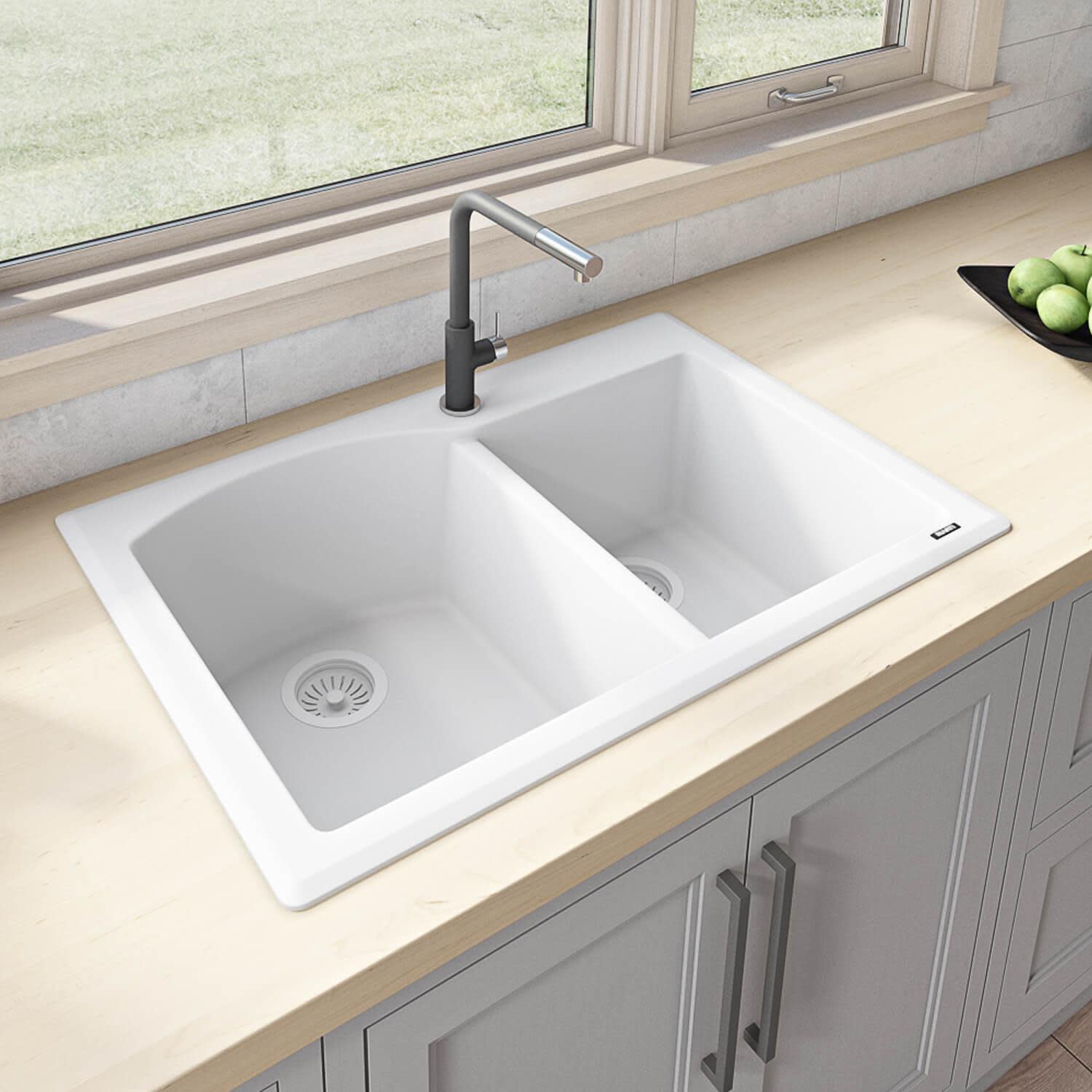 Photos - Kitchen Sink Granite Ruvati RVG1344 epiGranite 33" Undermount Double Basin  Composite  with Sound Dampening Arctic White Sinks 