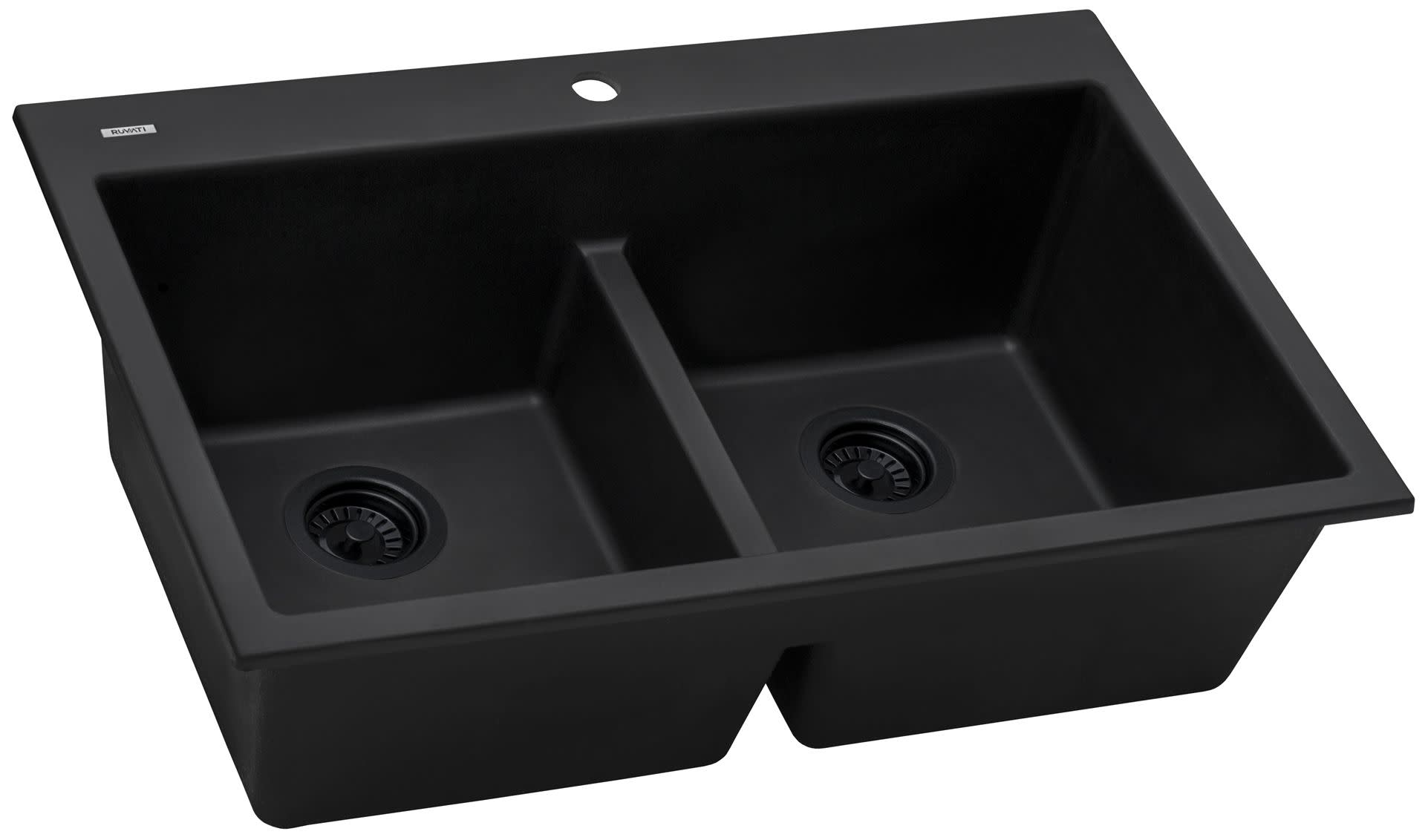 Photos - Kitchen Sink Granite Ruvati RVG1385 epiGranite 33" Drop-In Double Basin  Composite  Midnight Black Sinks s Composi 