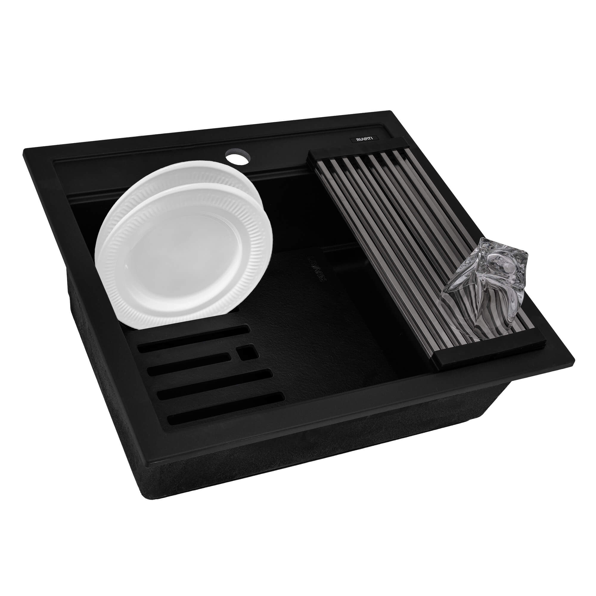 Photos - Kitchen Sink Granite Ruvati RVG1622 epiCube 22-3/8" Drop In Single Basin  Composite Bar Sink with Basket Strainer and Cutting Board Black 