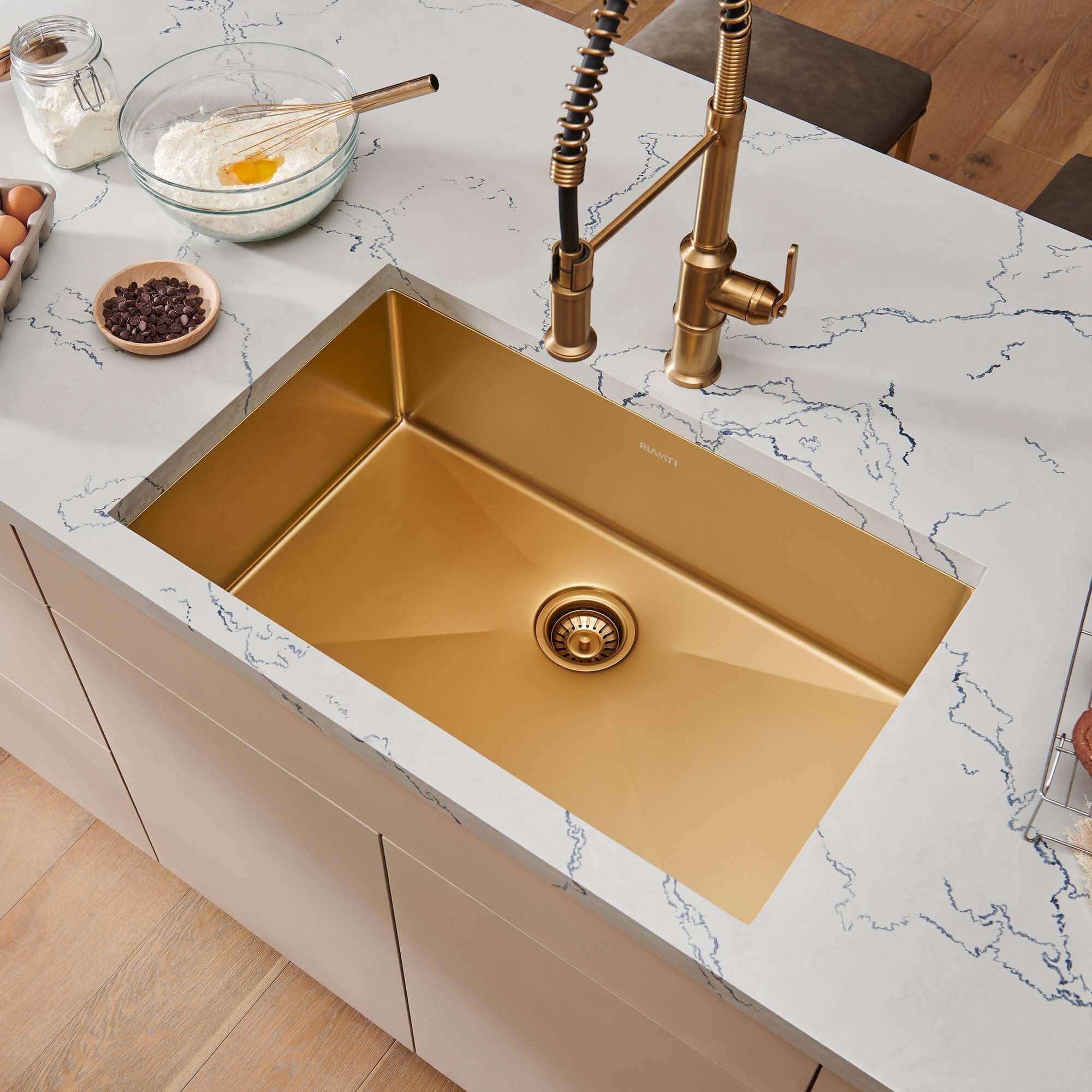 Photos - Kitchen Sink Ruvati RVH6300 Terraza 30" Undermount Single Basin Stainless Steel  with Basin Rack and Basket Strainer Matte Go