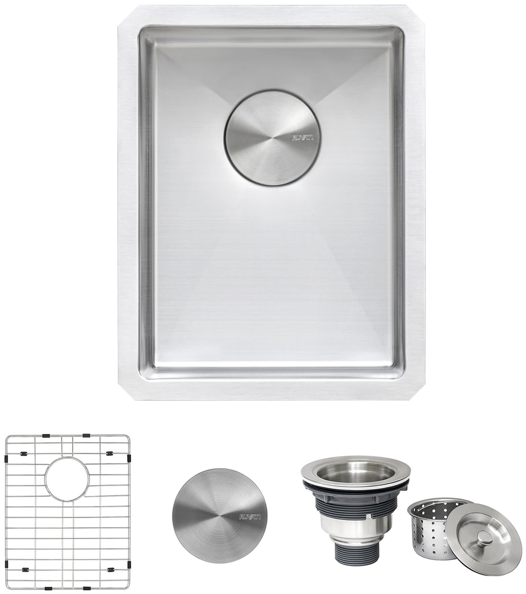 Photos - Kitchen Sink Ruvati RVH7114 Terraza 14" Undermount Single Basin Stainless Steel Bar Sink with Basin Rack and Basket Strainer Stainless St