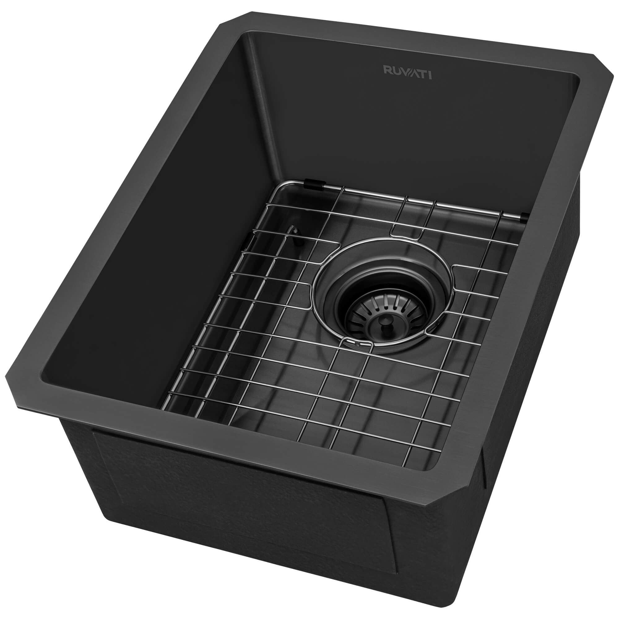 Photos - Kitchen Sink A&D Ruvati RVH7114 Terraza 14" Undermount Single Basin Stainless Steel Bar Sink with Basin Rack and Basket Strainer Gunmetal Bla 
