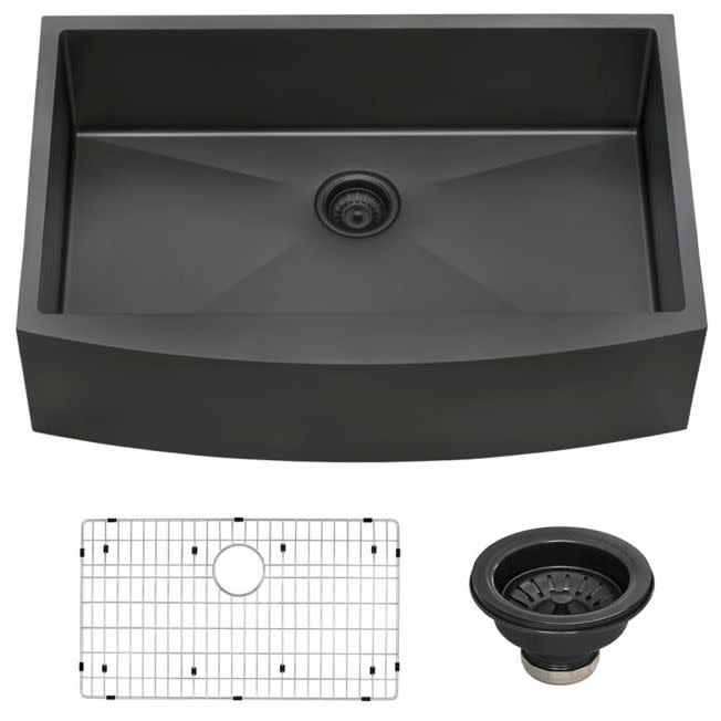 Photos - Kitchen Sink Ruvati RVH9733 Terraza 33" Farmhouse Apron-Front Single Basin Stainless Steel  Gunmetal Matte Black Sinks Kitche