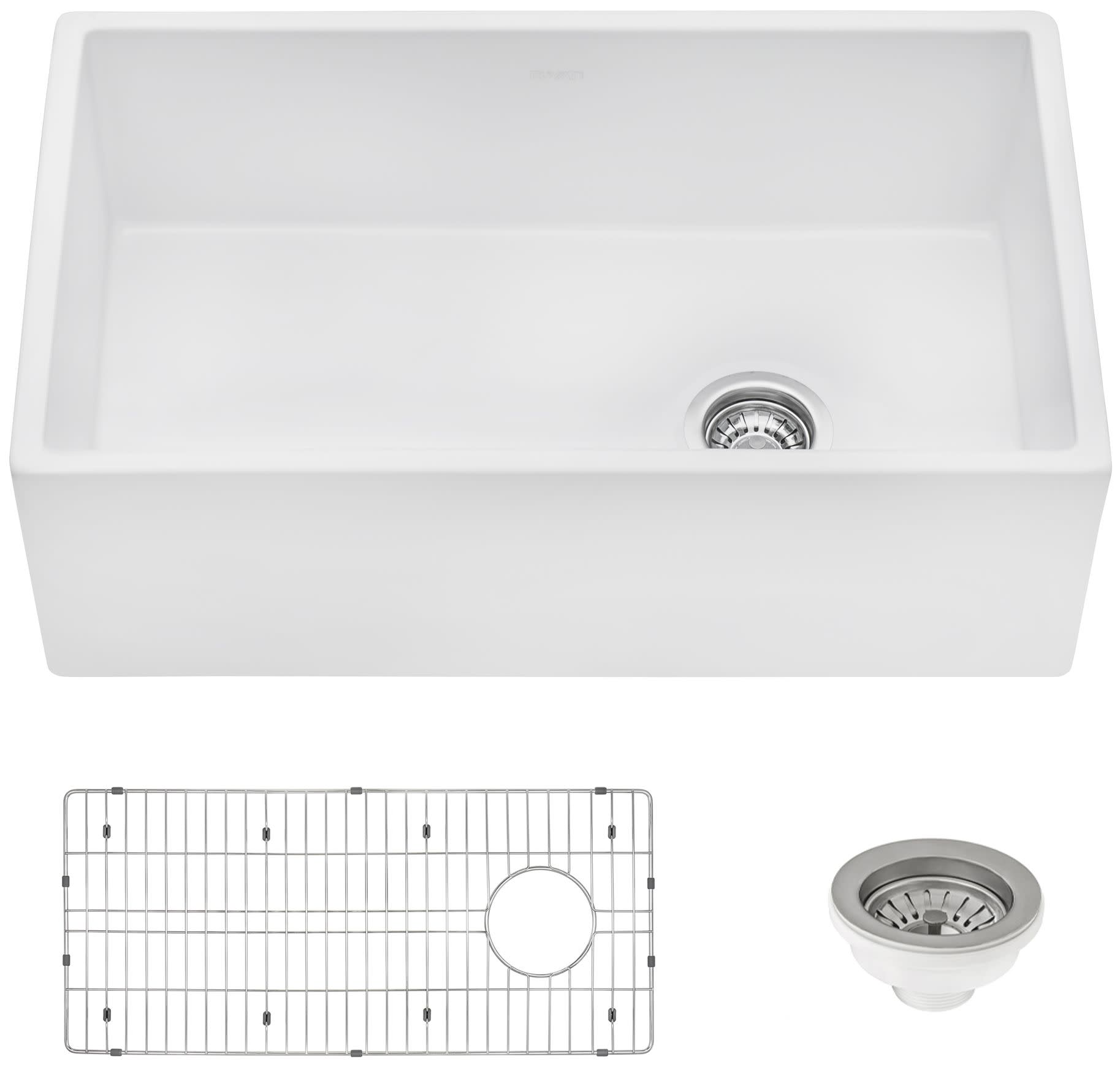 Photos - Kitchen Sink Fiamma Ruvati RVL2018R  30" Fireclay Farmhouse Offset Drain  Single Bowl White Sinks s Fireclay RVL20 