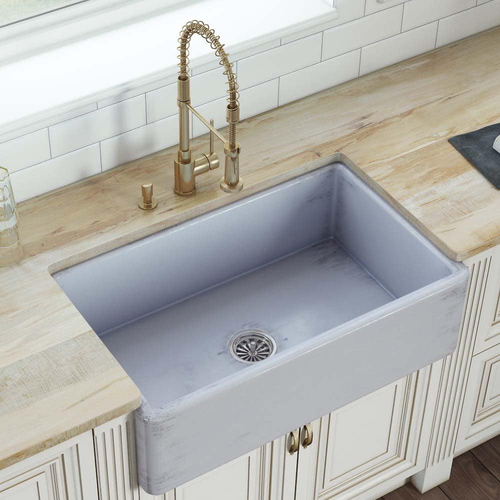 Photos - Kitchen Sink Fiamma Ruvati RVL2300  33" Farmhouse Single Basin Fireclay  with Basin Rack and Basket Strainer Distressed Coasta 