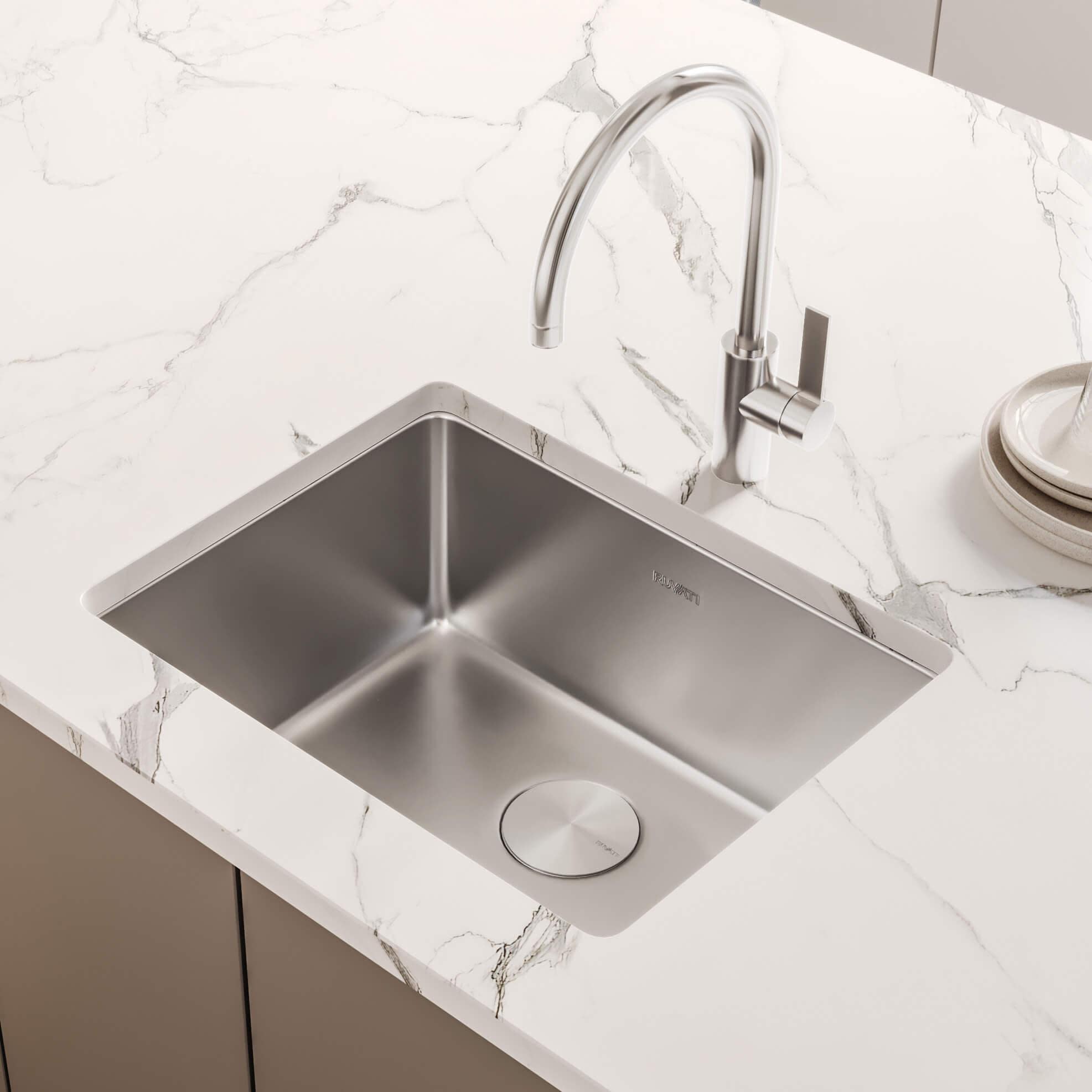 Photos - Kitchen Sink Modena Ruvati RVM5020  20" Undermount Single Basin Stainless Steel Bar Sink with Basin Rack and Basket Strainer Stainless Ste 