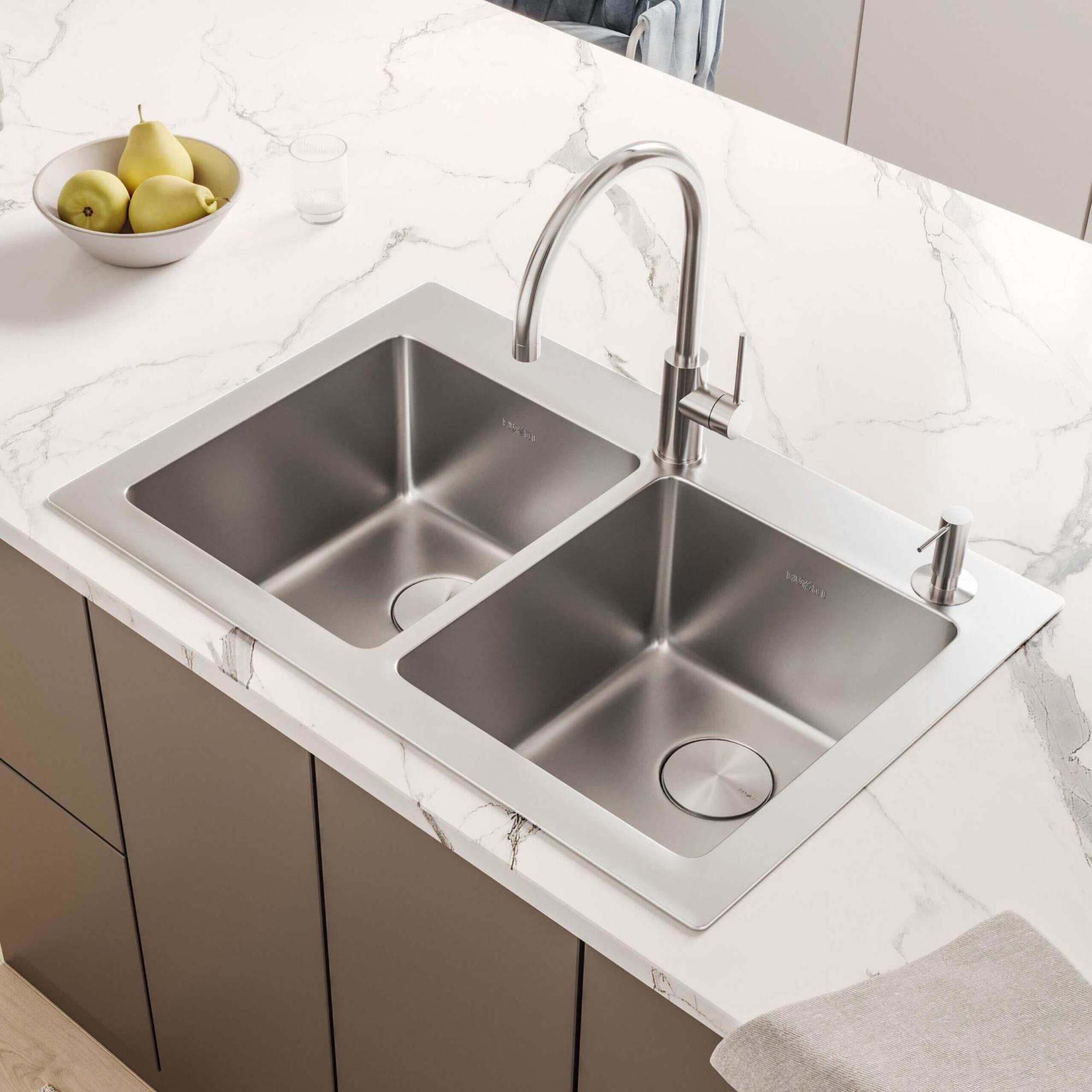 Photos - Kitchen Sink Modena Ruvati RVM5150  33" Drop-In Double Basin Stainless Steel  with 2 Basin Racks and 2 Basket Strainers Stainl 