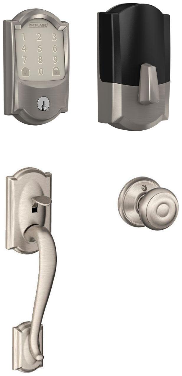 Photos - Door Handle Deadbolt Schlage BE489WB-CAM-GEO-CAM Encode WiFi Enabled Electronic Keypad  with Camelot Entry Handleset and Georgian Knob Sa 