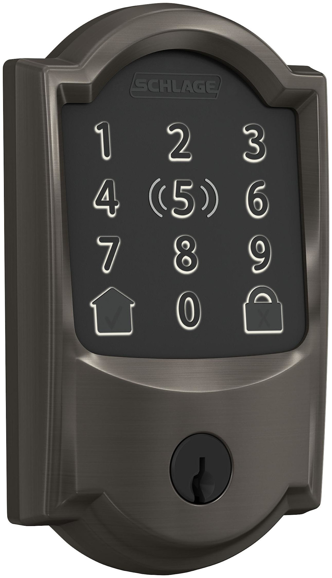 Schlage BE499WB-CAM Encode Plus Camelot Touchscreen Electronic Deadbolt with WiFi Black Stainless Door Hardware Deadbolts Keyless Entry Deadbolts