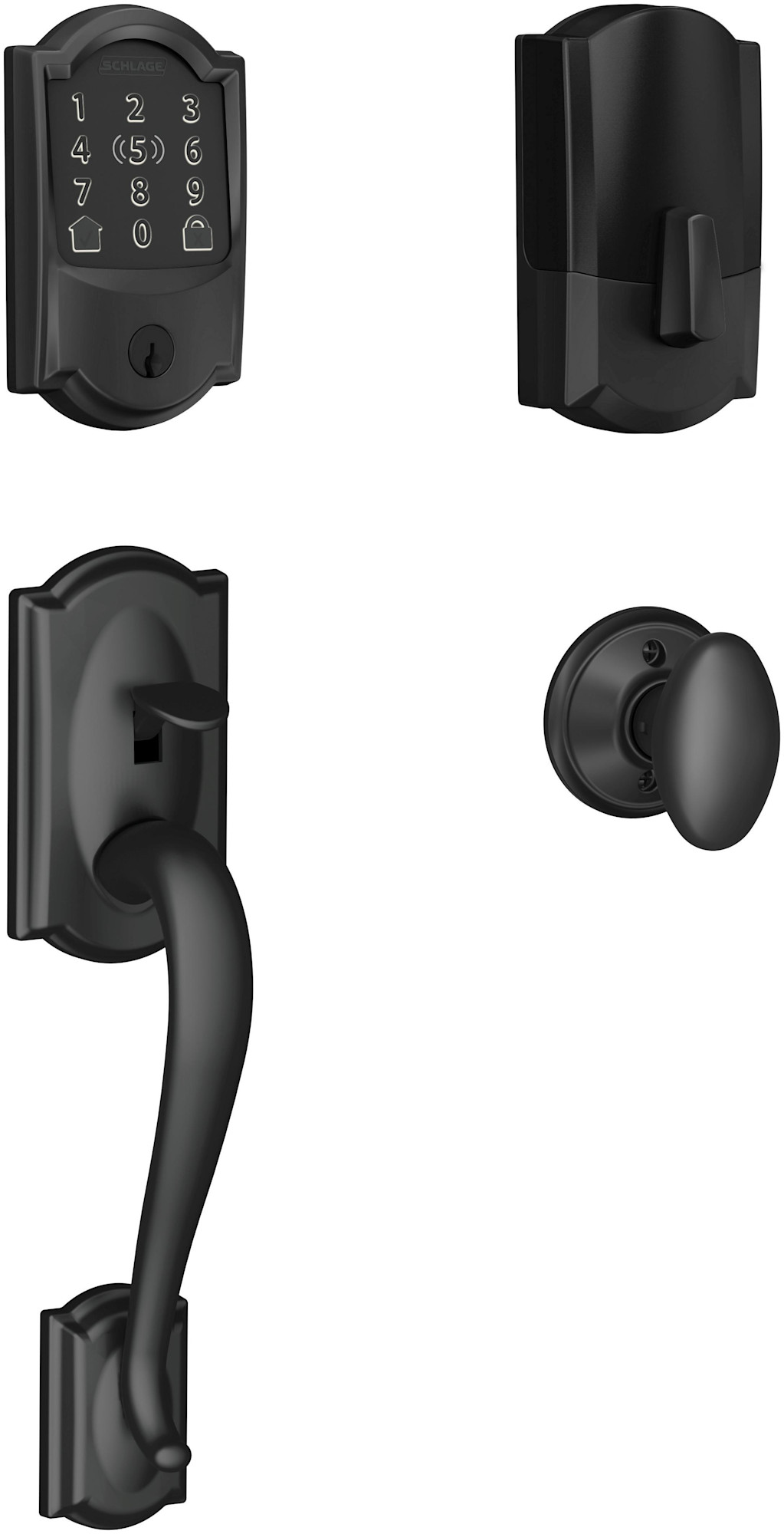 Schlage BE499WB-CAM-SIE Encode Plus Camelot Sectional Electronic Keyless Entry Handleset with Siena Interior Knob and Decorative Georgian Trim Matte