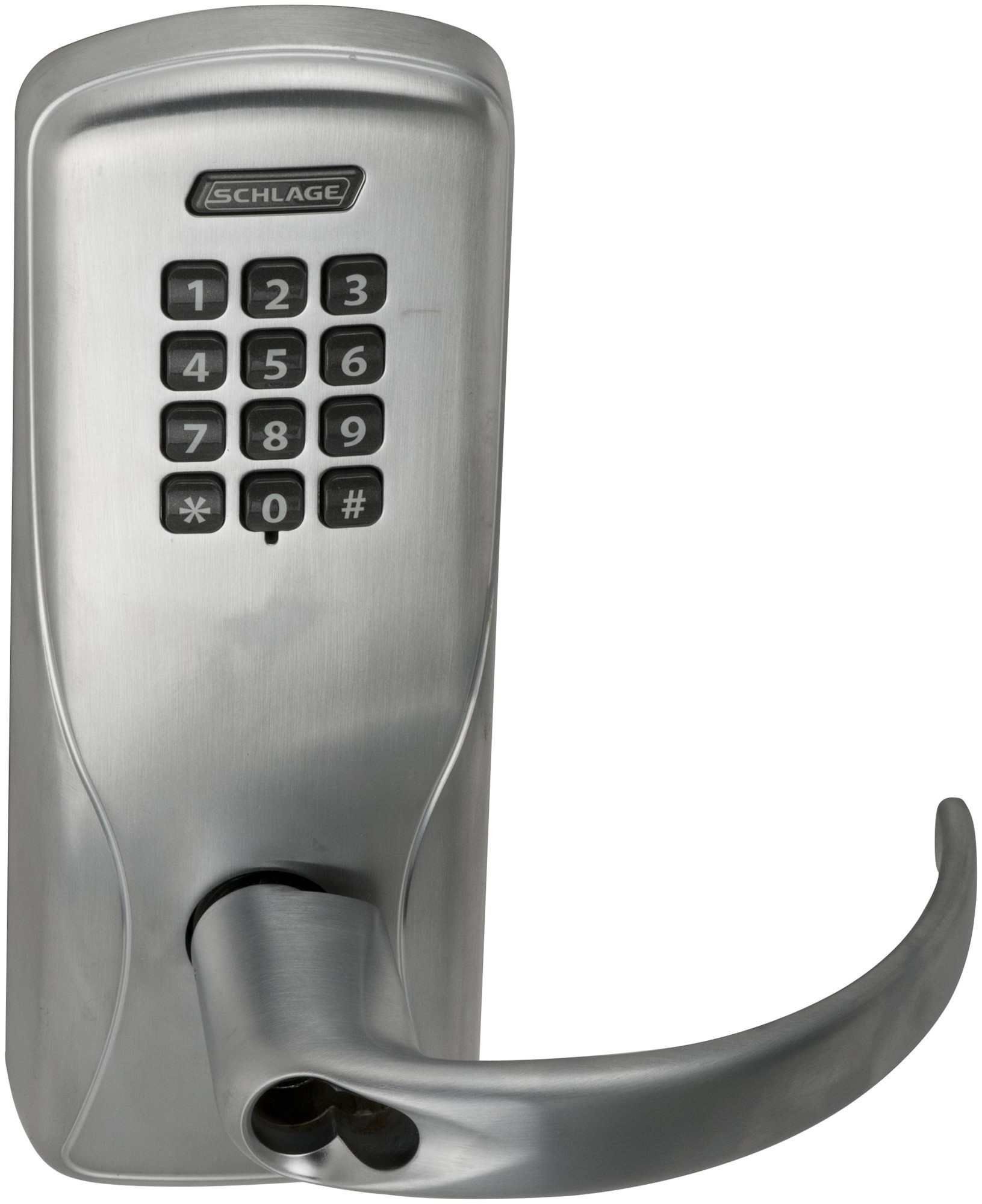 Schlage CO-100-CY-70-KP-SPA-JD CO-Series Commercial Electronic Cylindrical Lock with Keypad and Sparta Lever Less Schlage FSIC Cylinder Satin Chrome