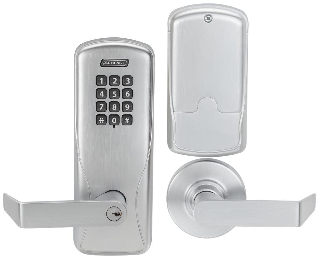 Schlage CO-100-MS-70-KP-RHO CO-Series Commercial Electronic Mortise Lock with Keypad and Rhodes Lever Satin Chrome Door Hardware Door Levers Keyless