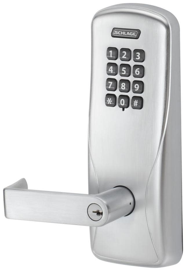 Schlage CO-200-CY-70-KP-RHO-JD CO-Series Commercial Electronic Cylindrical Lock with Keypad and Rhodes Lever Less Schlage FSIC Cylinder Satin Chrome