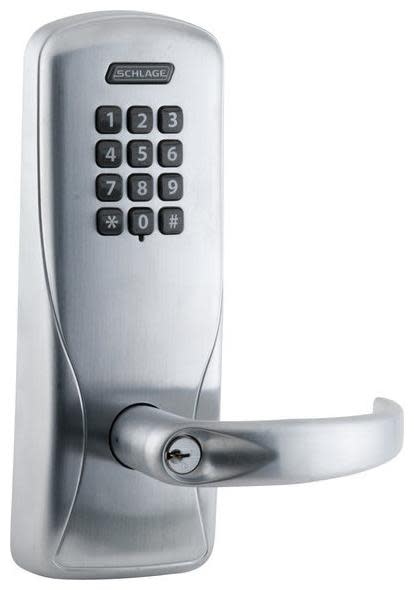 Schlage CO-200-CY-70-KP-SPA-JD CO-Series Commercial Electronic Cylindrical Lock with Keypad and Sparta Lever Less Schlage FSIC Cylinder Satin Chrome