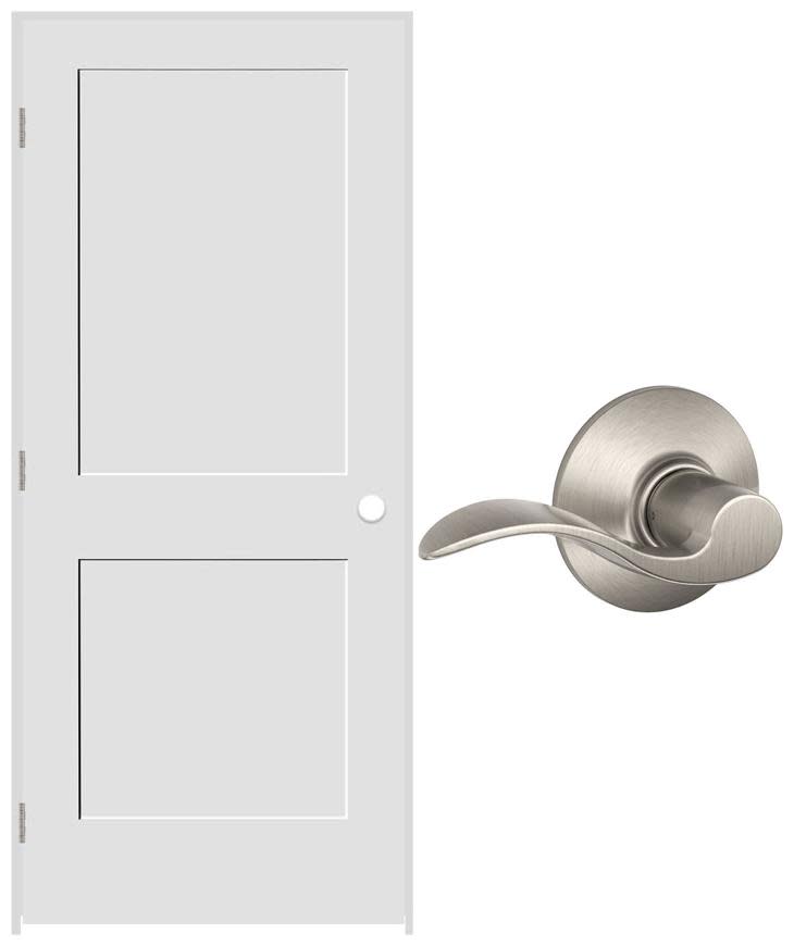 Schlage F10ACC-24688402LH6916 28" W x 80" H Double Panel Left Handed Interior Prehung Door with 6-9/16" Door Jamb and Accent Passage Door lever Set