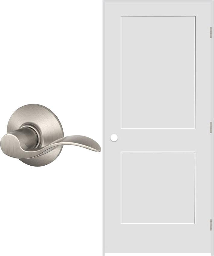Schlage F10ACC-28688402RH6916 32" W x 80" H Double Panel Right Handed Interior Prehung Door with 6-9/16" Door Jamb and Accent Passage Door lever Set