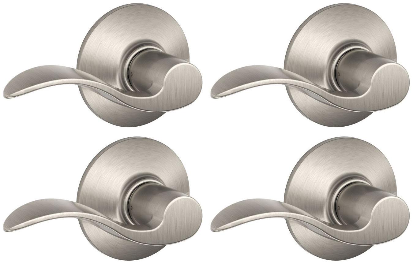 Schlage F10-ACC-4PACK Accent Passage Door Lever Set with Plymouth Rose - Pack of 4 Satin Nickel Door Hardware Door Levers Passage Door Levers