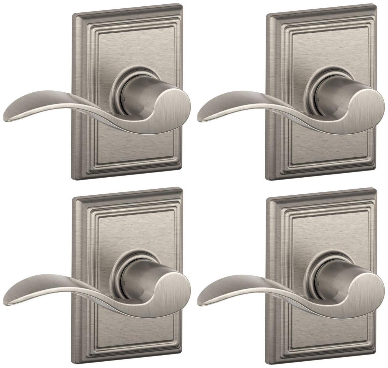 Schlage F10-ACC-ADD-4PACK Accent Passage Door Lever Set with the Decorative Addison Trim - Pack of 4 Satin Nickel Door Hardware Door Levers Passage
