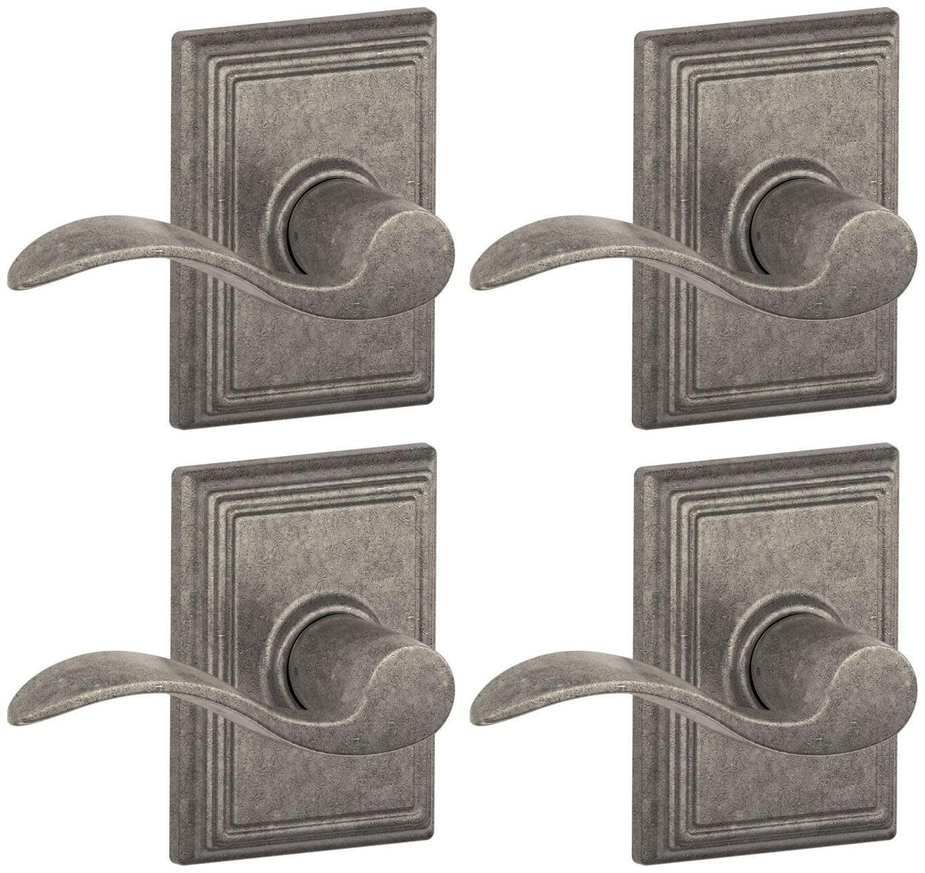 Schlage F10-ACC-ADD-4PACK Accent Passage Door Lever Set with the Decorative Addison Trim - Pack of 4 Distressed Nickel Door Hardware Door Levers
