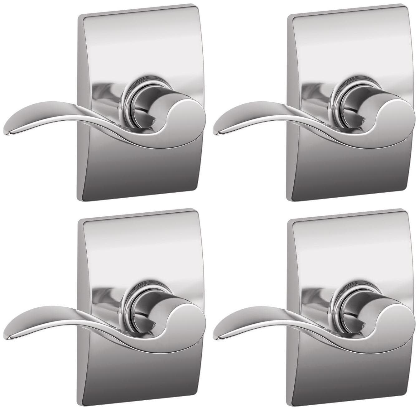 Schlage F10-ACC-CEN-4PACK Accent Passage Door Lever Set with the Decorative Century Trim - Pack of 4 Bright Chrome Door Hardware Door Levers Passage