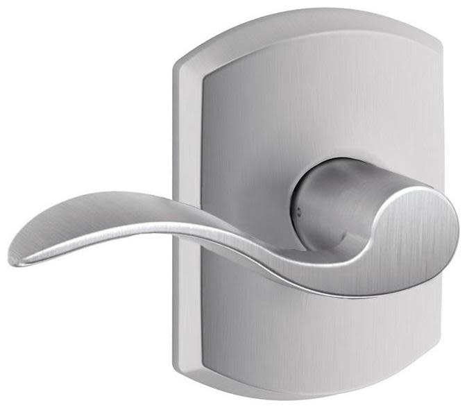 Schlage F10-ACC-GRW Accent Passage Door Lever Set with Decorative Greenwich Trim Satin Chrome Door Hardware Door Levers Passage Door Levers
