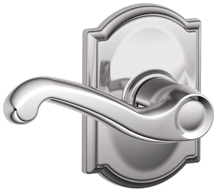 Photos - Door Handle Flair Schlage F10-FLA-CAM  Passage Door Lever Set with Decorative Camelot Trim Bright Chrome Door Hardware Door Levers Passag 