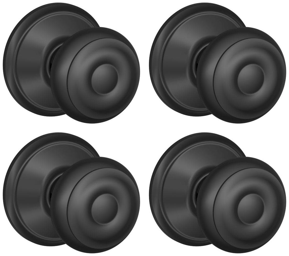 Schlage F10-GEO-4PACK Georgian Passage Door Knob Set - Pack of 4 Matte Black Door Hardware Door Knobs Passage Door Knobs