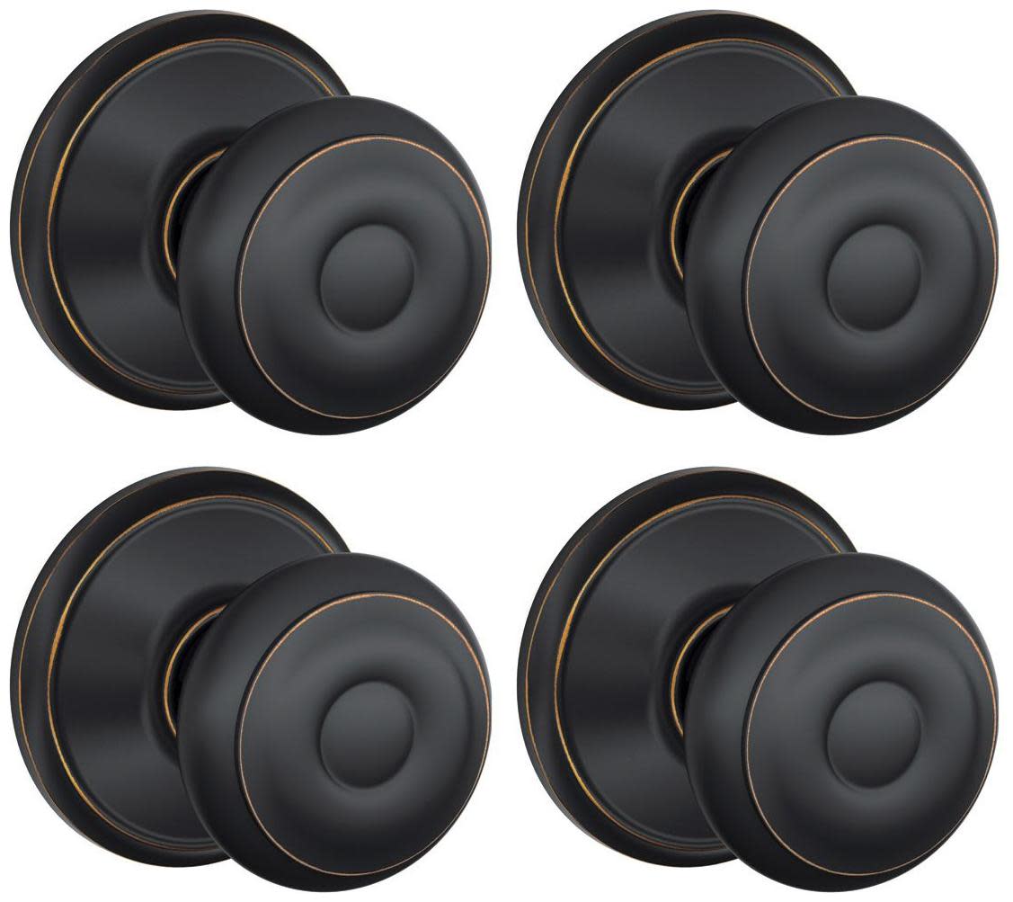 Schlage F10-GEO-4PACK Georgian Passage Door Knob Set - Pack of 4 Aged Bronze Door Hardware Door Knobs Passage Door Knobs